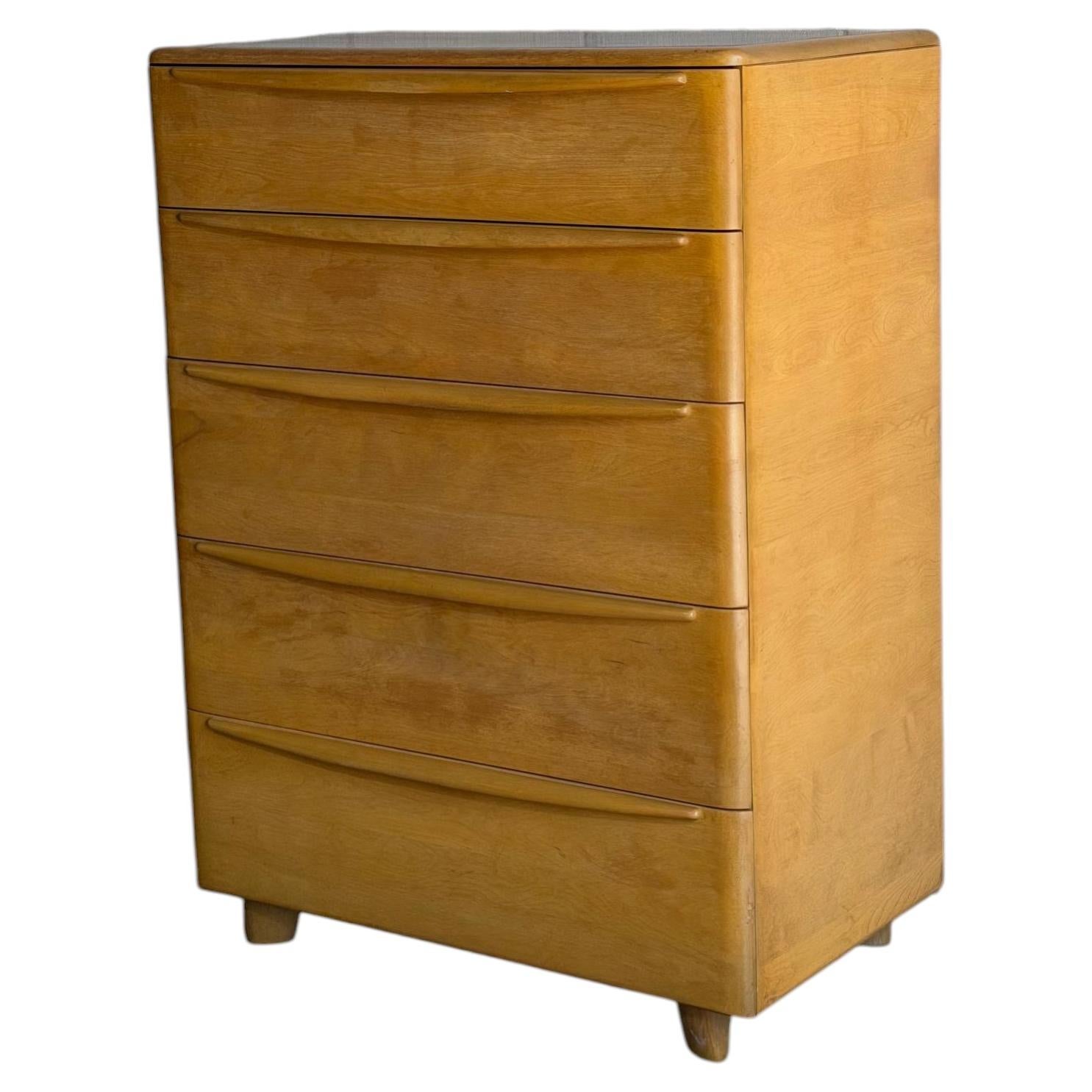 Heywood Wakefield Maple Tallboy Wooden Dresser Highboy Chest of Drawers MCM 1950