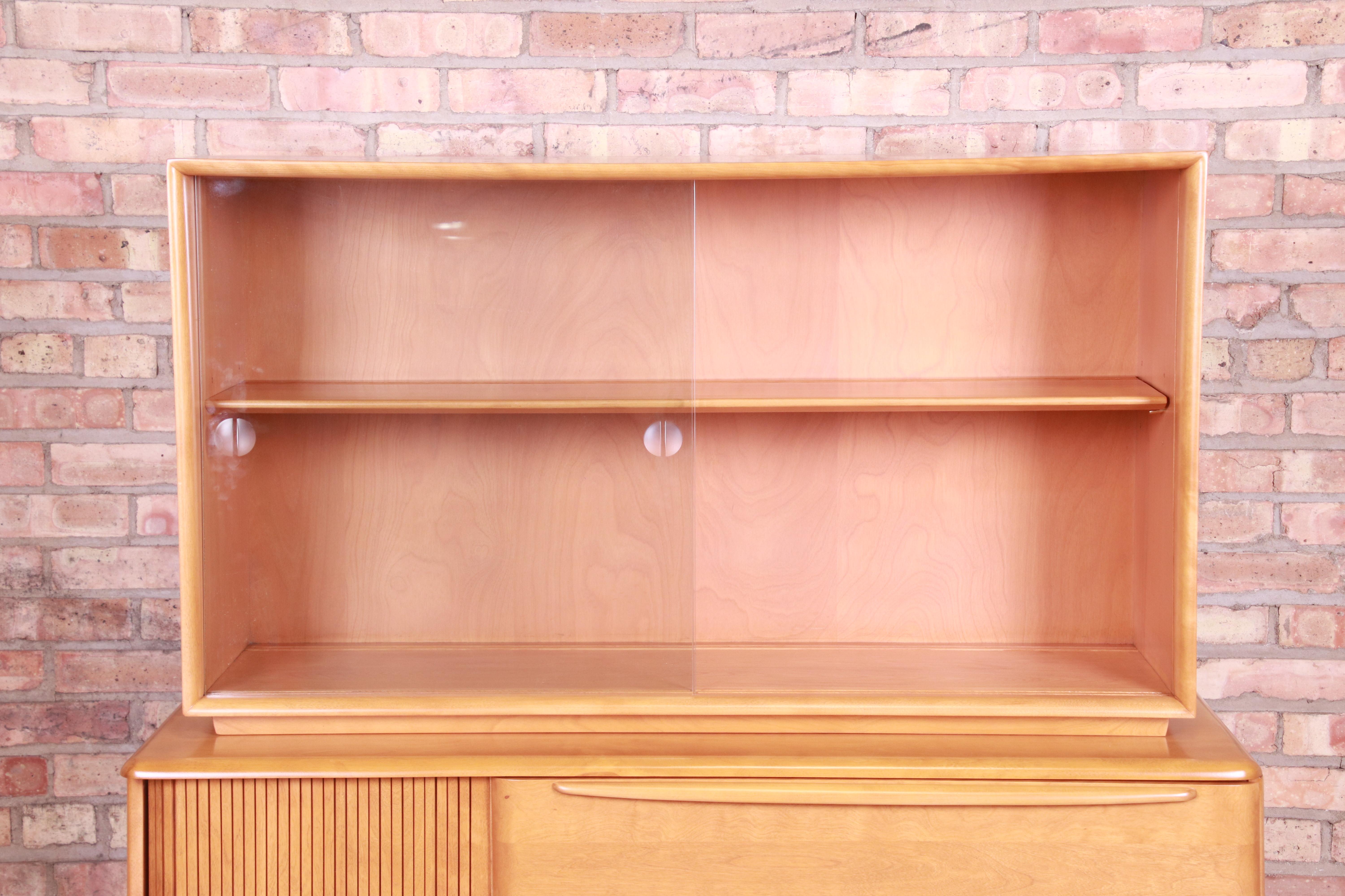 Heywood Wakefield Maple Tambour Door Credenza with Hutch Top, Newly Refinished 2