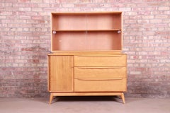 Heywood Wakefield Maple Tambour Door Credenza with Hutch Top, Newly Refinished
