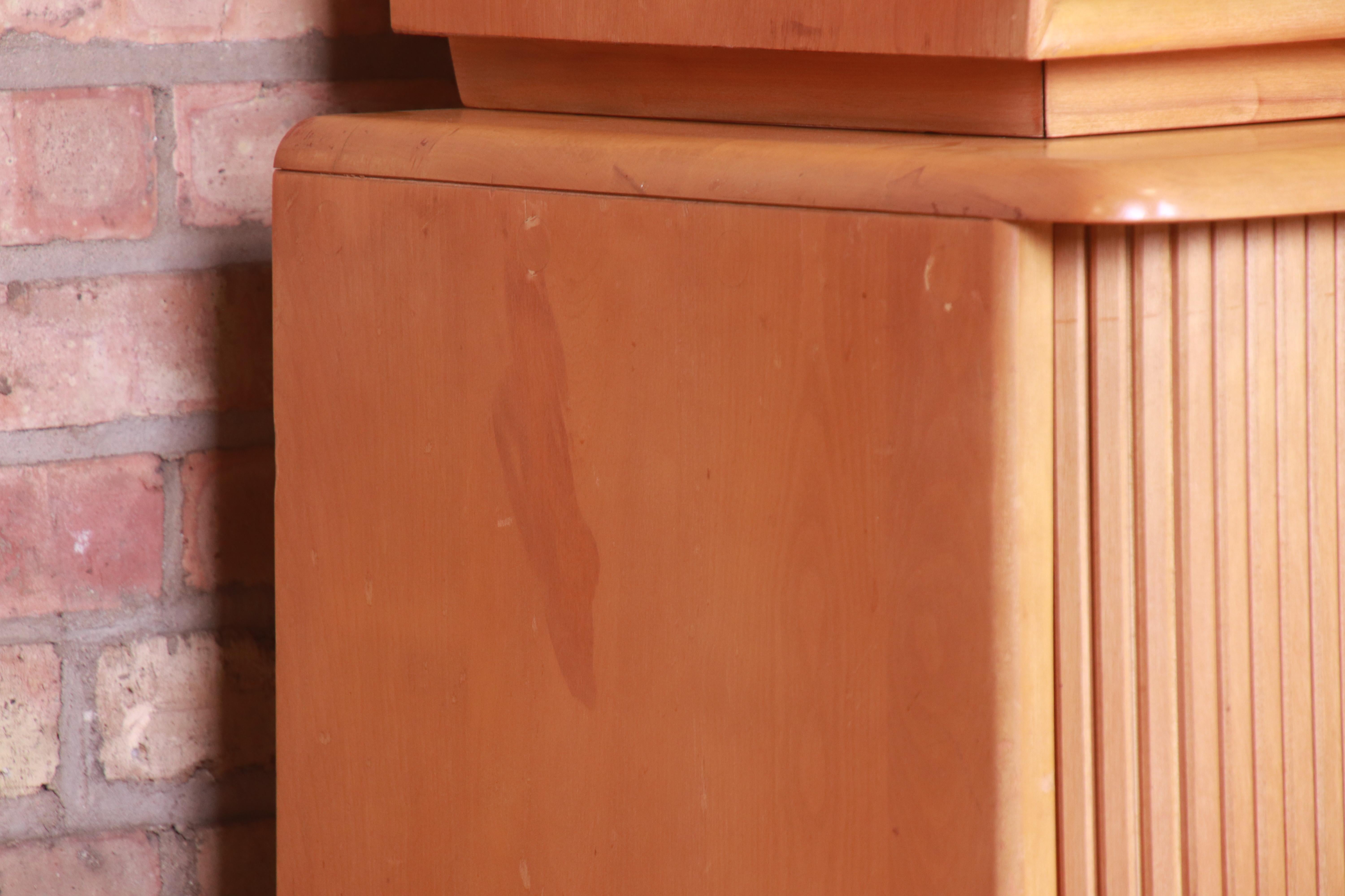 Heywood Wakefield Maple Tambour Door Sideboard Credenza with Hutch Top, 1950s 4