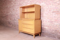 Heywood Wakefield Maple Tambour Door Sideboard Credenza with Hutch Top, 1950s
