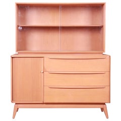 Heywood Wakefield Maple Tambour Door Sideboard Credenza with Hutch Top, 1957