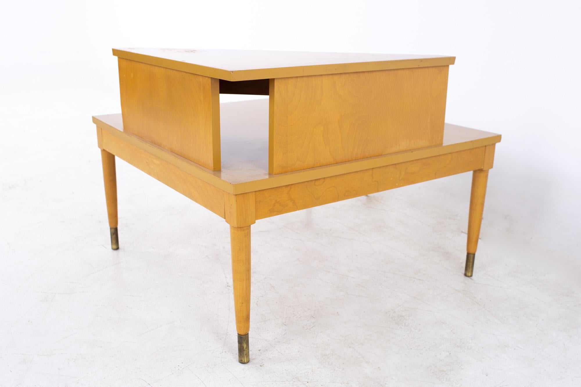 Mid-Century Modern Heywood Wakefield Mid Century 2 Tier Corner Table with Drawer For Sale