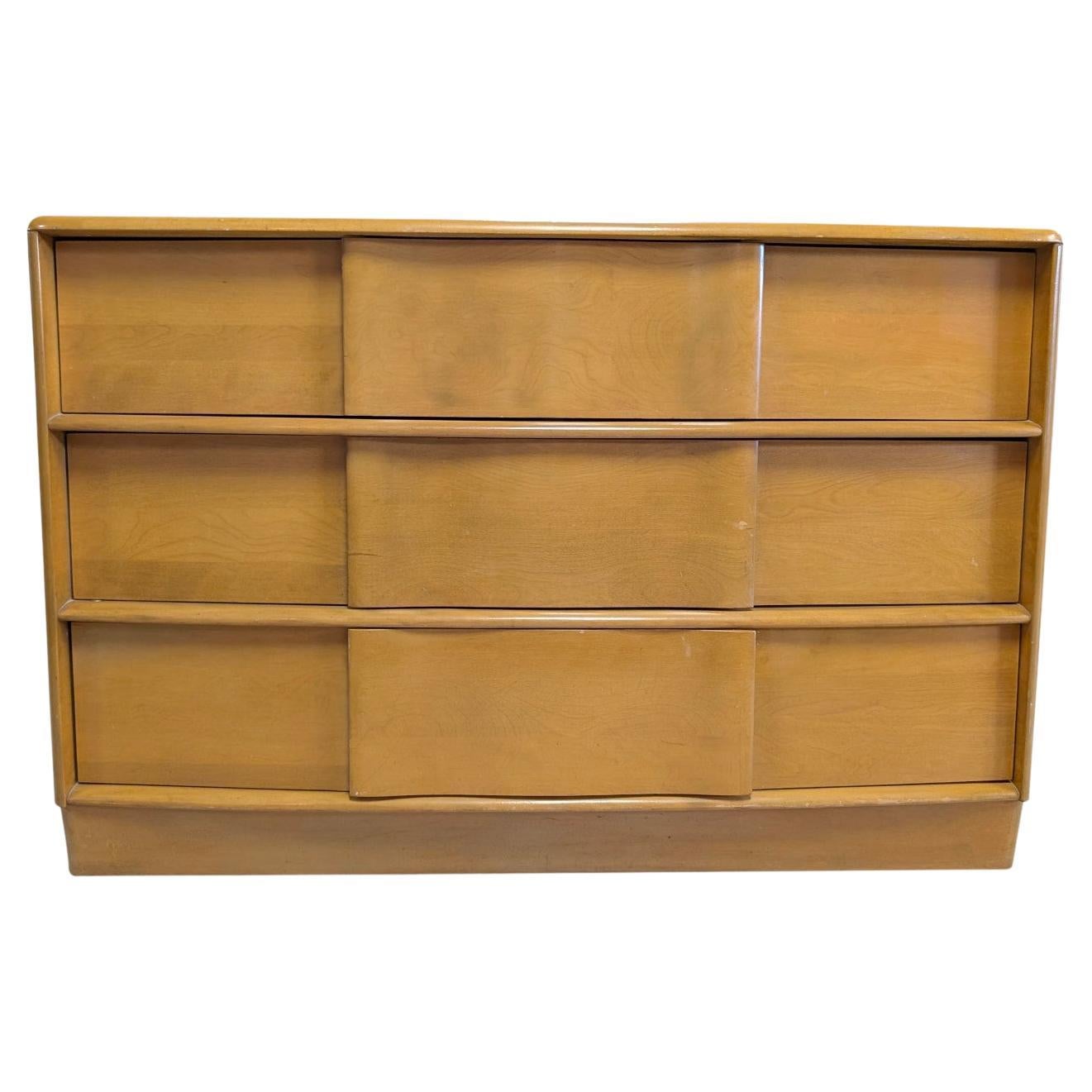 Heywood Wakefield Mid Century 3 Drawer “Sculptura” Dresser, Birch, 30.5″H