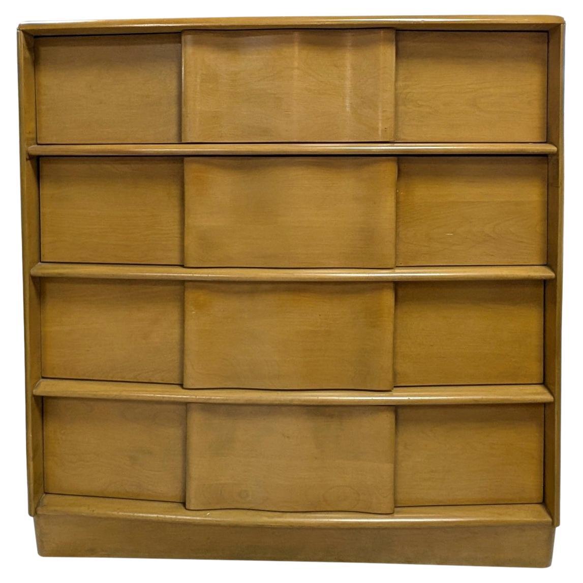 Heywood Wakefield Mid Century 4 Drawer “Sculptura” Dresser, Birch, 39″H