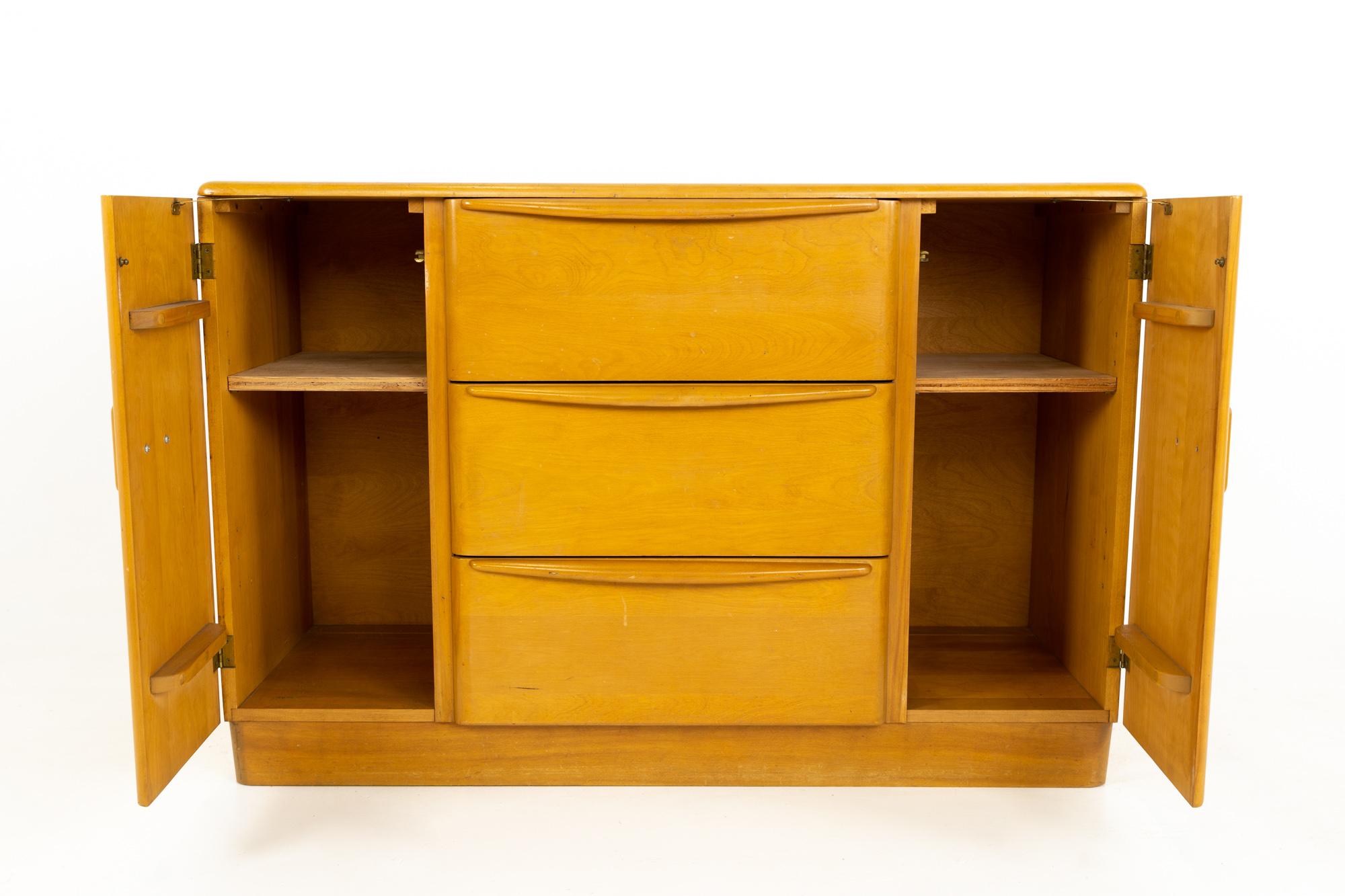 Late 20th Century Heywood Wakefield Mid Century Blonde Solid Wood Sideboard Buffet Credenza