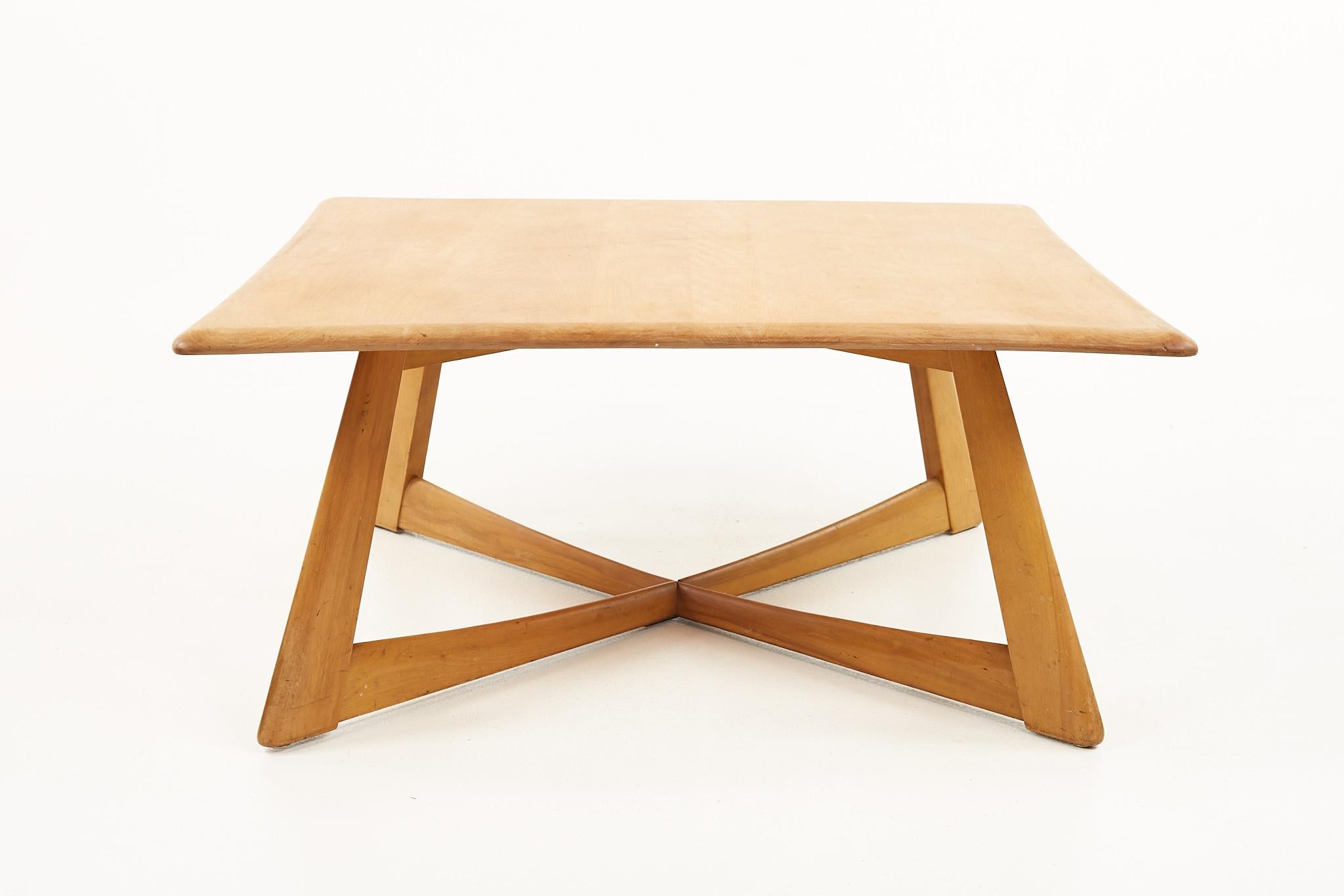Mid-Century Modern Heywood Wakefield Mid Century Blonde X Base Square Coffee Table For Sale