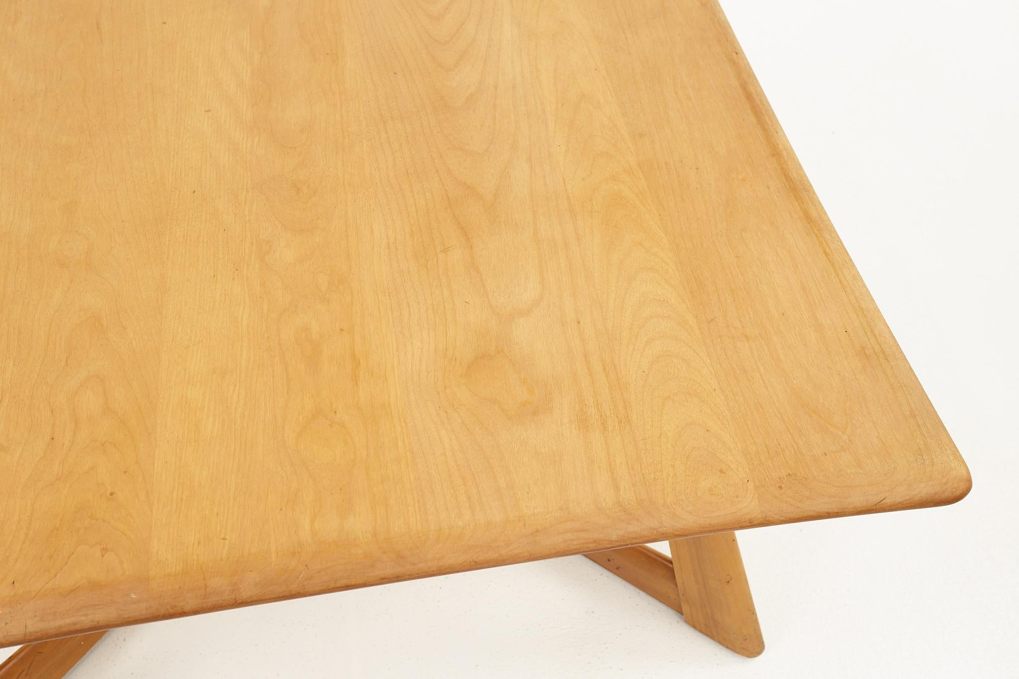 Wood Heywood Wakefield Mid Century Blonde X Base Square Coffee Table For Sale