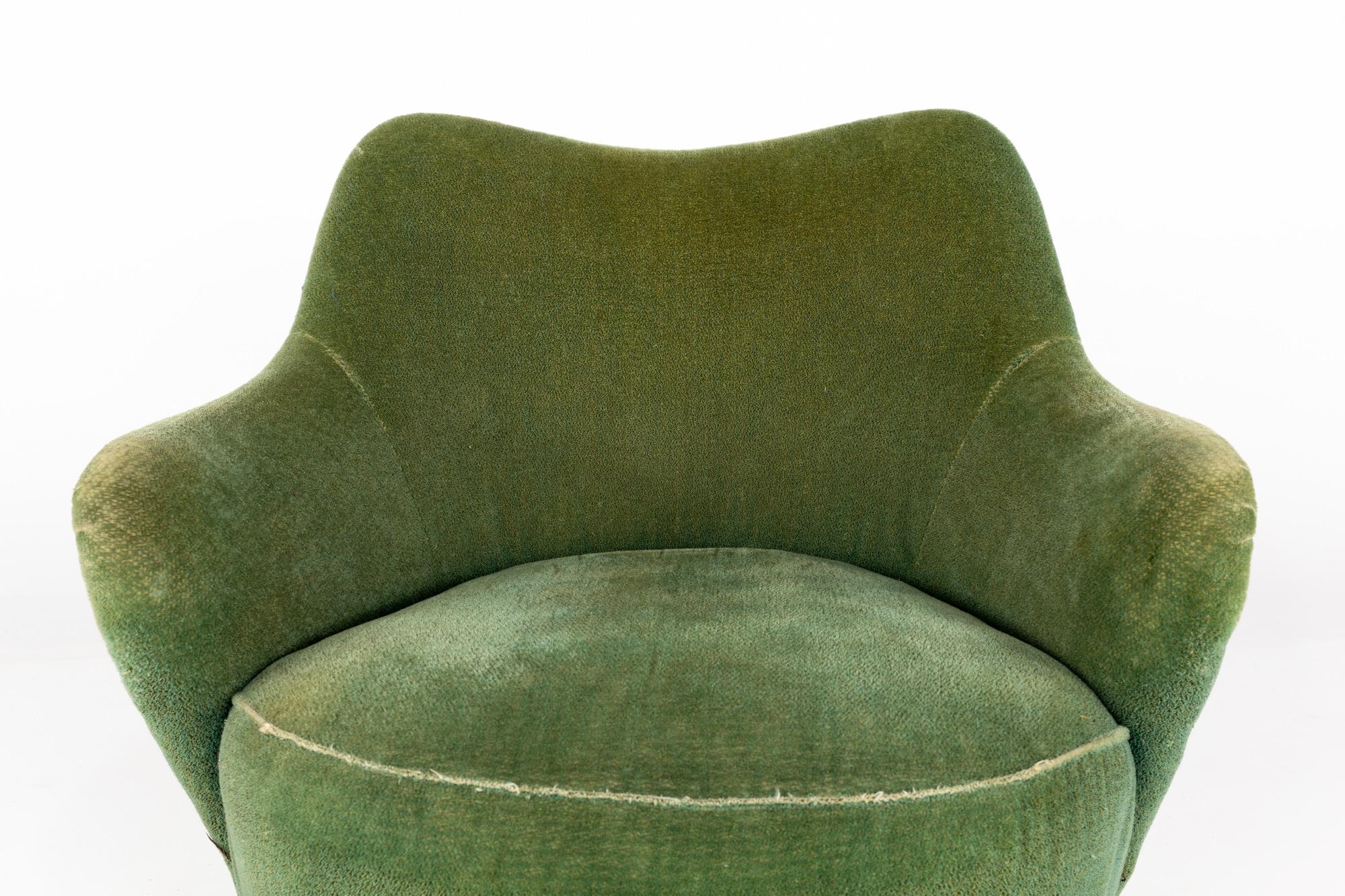 Upholstery Heywood Wakefield Mid Century Green Velvet Upholstered Tub Lounge Chair