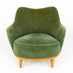 Heywood Wakefield Mid Century Green Velvet Upholstered Tub Lounge Chair
