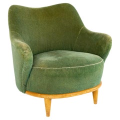Vintage Heywood Wakefield Mid Century Green Velvet Upholstered Tub Lounge Chair