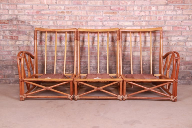 Heywood Wakefield Midcentury Hollywood Regency Bamboo Rattan Sectional