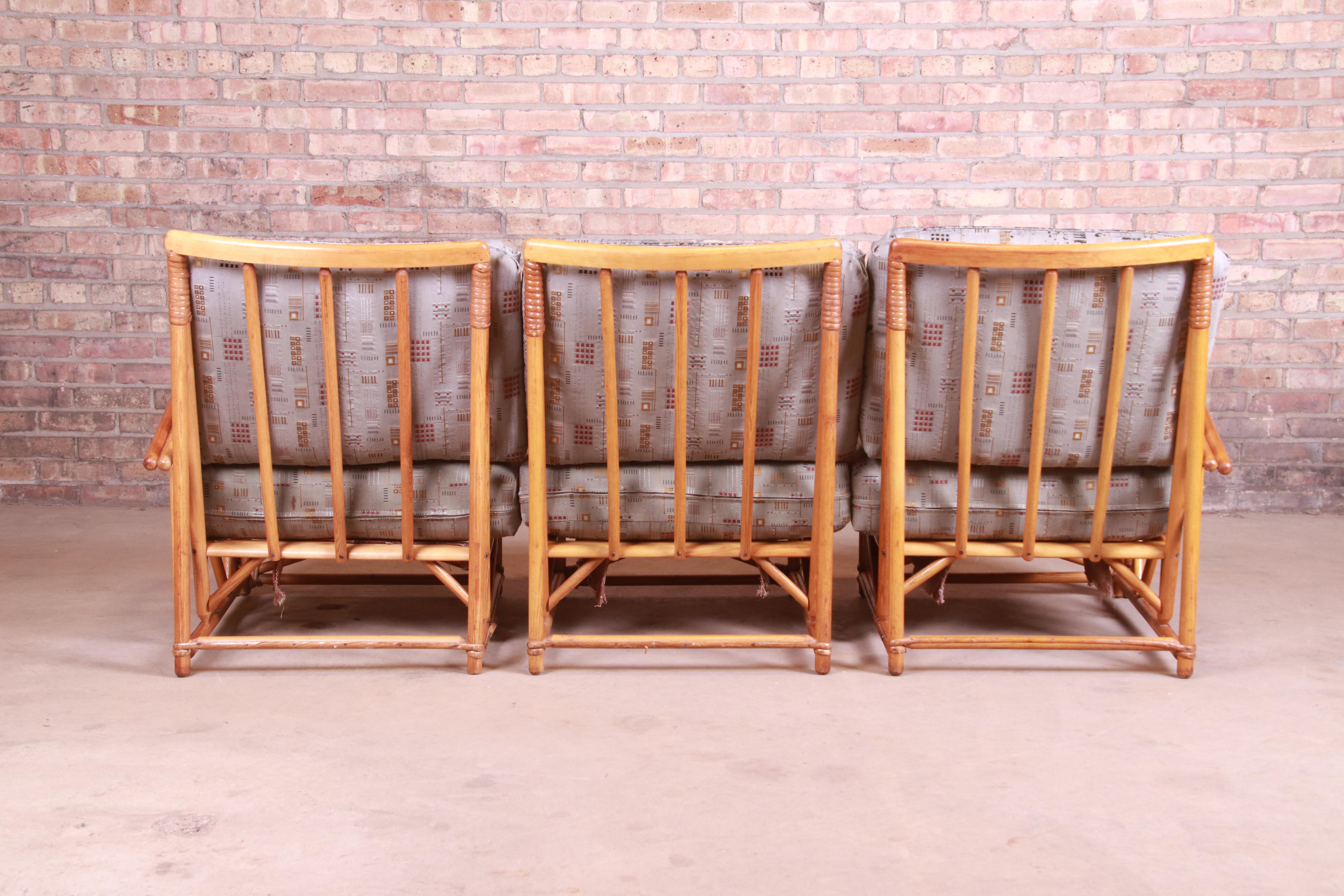 Heywood Wakefield Midcentury Hollywood Regency Bamboo Rattan Sectional Sofa For Sale 5