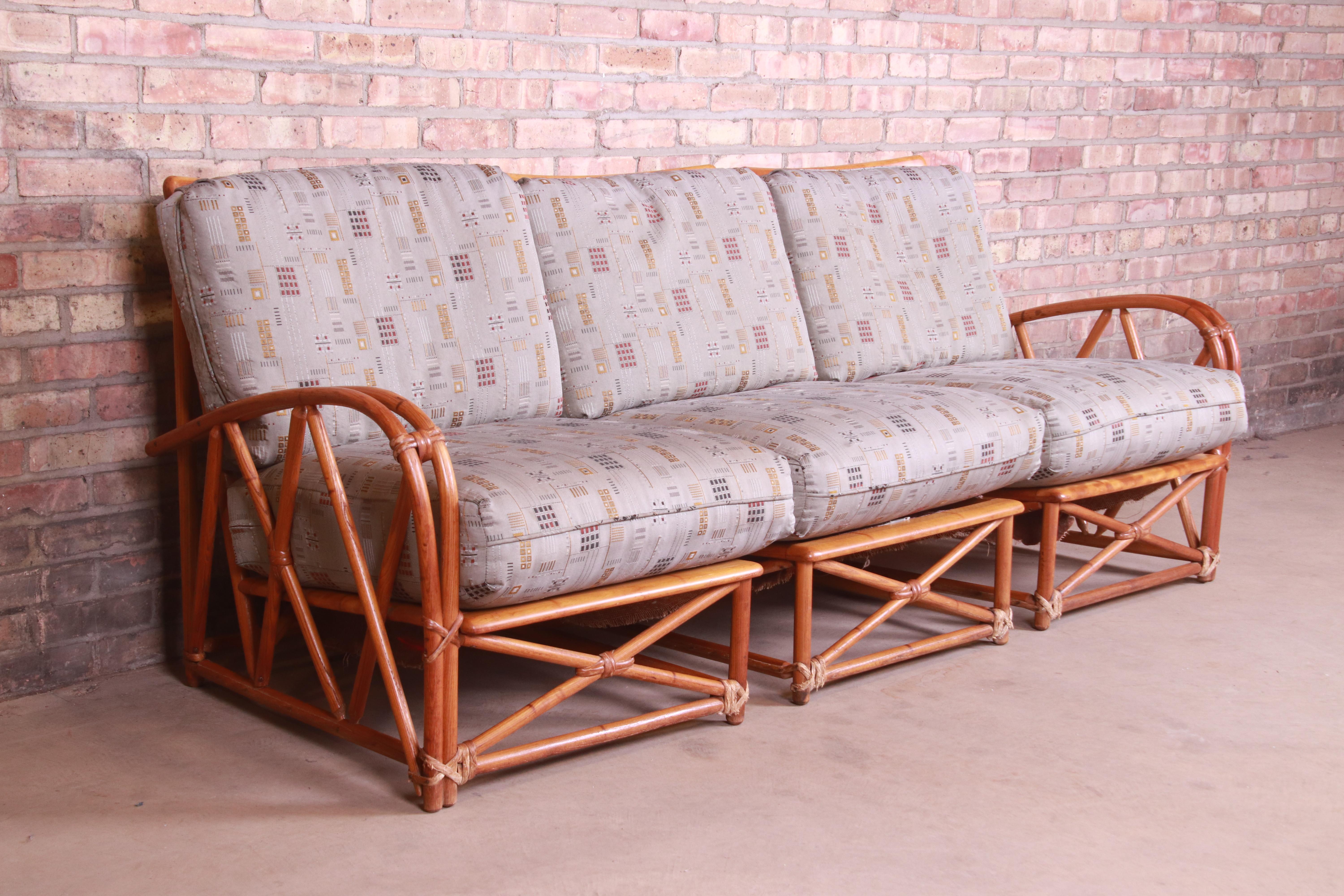 Mid-Century Modern Heywood Wakefield Midcentury Hollywood Regency Bamboo Rattan Sectional Sofa