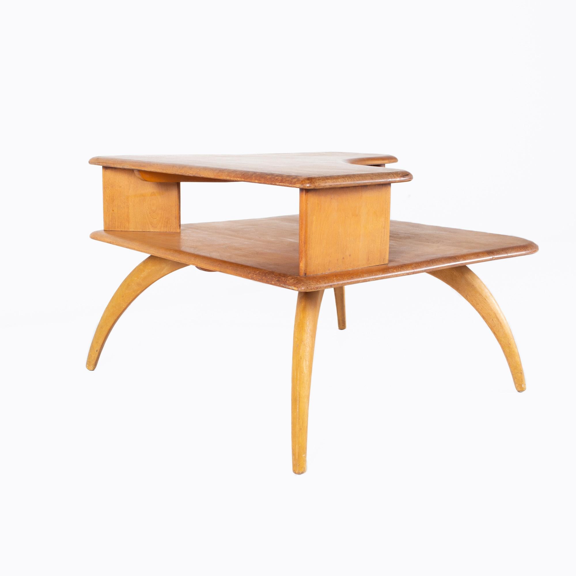 American Heywood Wakefield Mid Century Maple Step Corner Table For Sale