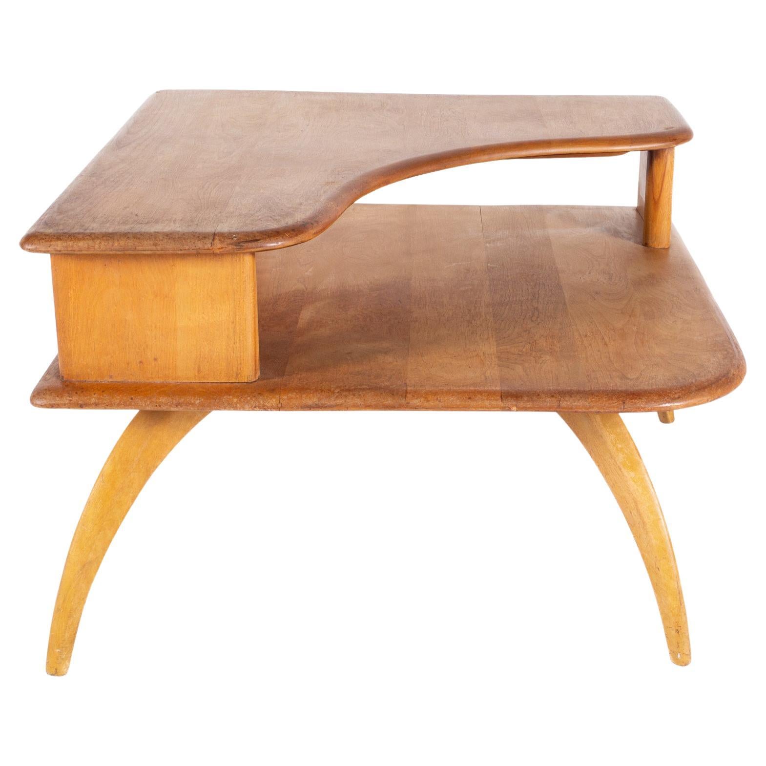 Heywood Wakefield Mid Century Maple Step Corner Table For Sale