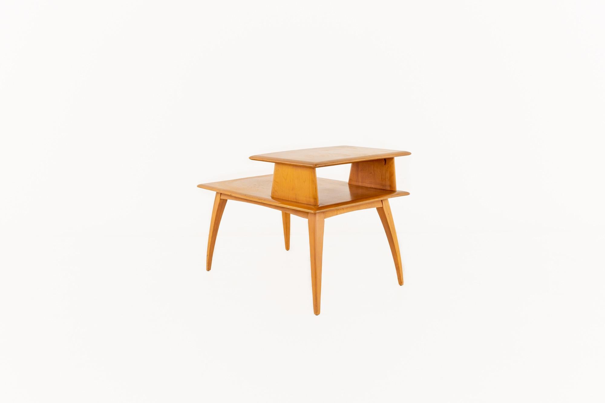 Late 20th Century Heywood Wakefield Mid Century Maple Wheat Step Side Table For Sale