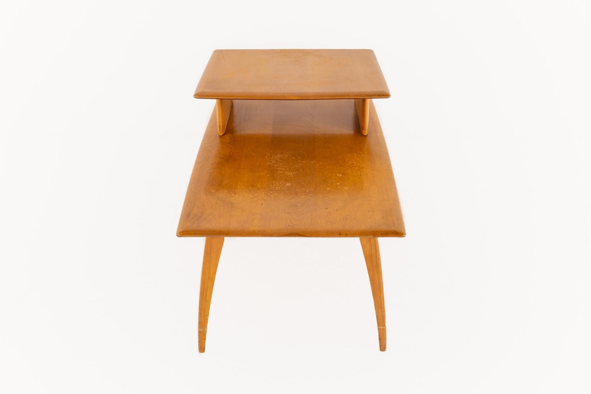 Late 20th Century Heywood Wakefield Mid Century Maple Wheat Step Side Table For Sale