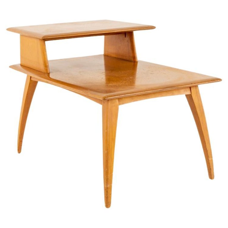Heywood Wakefield Mid Century Maple Wheat Step Side Table For Sale at