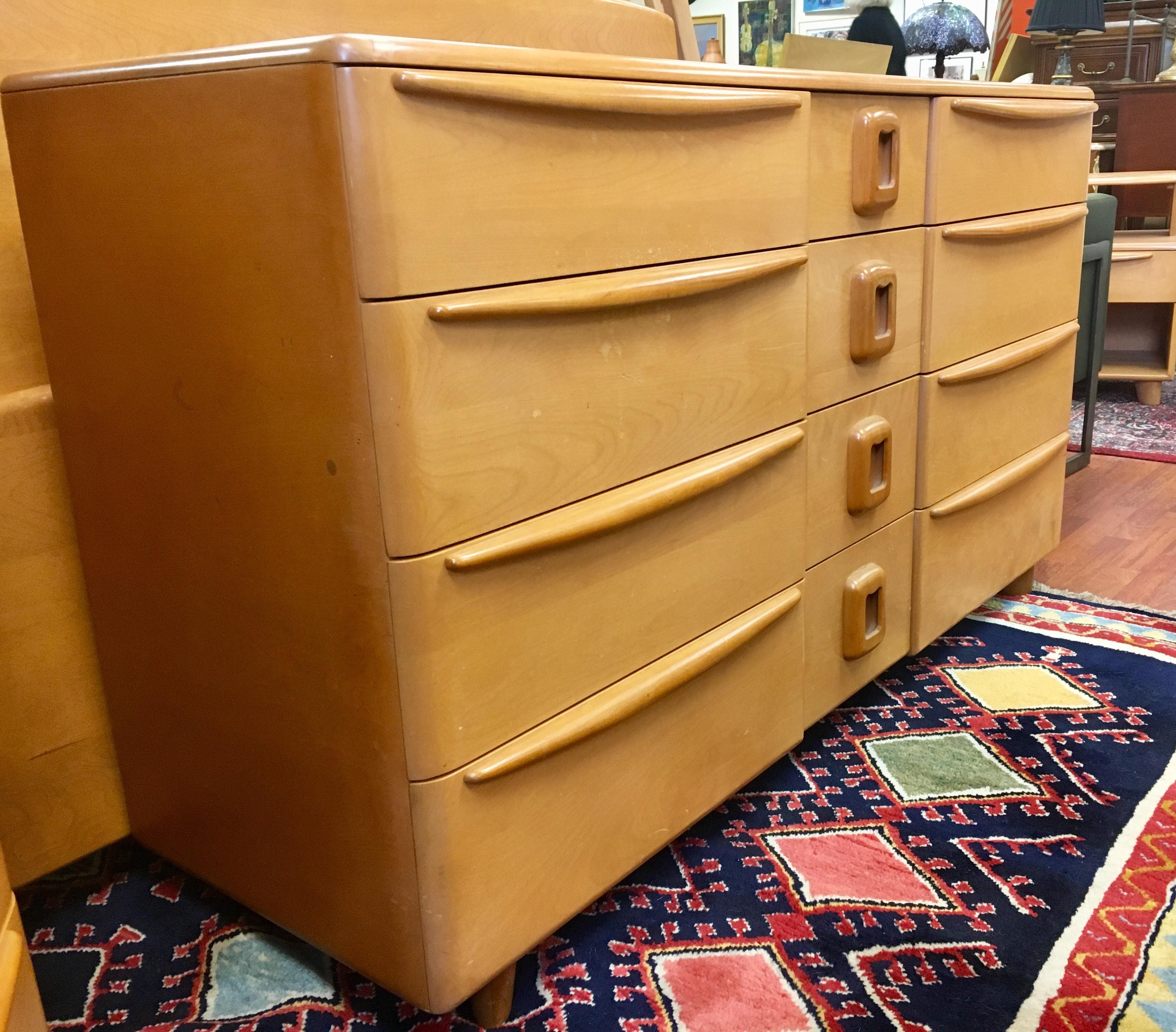 American Heywood Wakefield Mid-Century Modern Champagne Twelve Drawer Dresser Chest