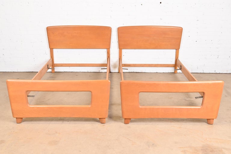 Heywood Wakefield MidCentury Modern "Dog Bone" Twin Size Beds, Pair at