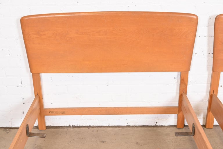 Heywood Wakefield MidCentury Modern "Dog Bone" Twin Size Beds, Pair at