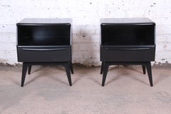 Heywood Wakefield Mid-Century Modern Ebonized Nightstands, Pair