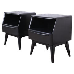 Heywood Wakefield Mid-Century Modern Ebonized Nightstands, Pair