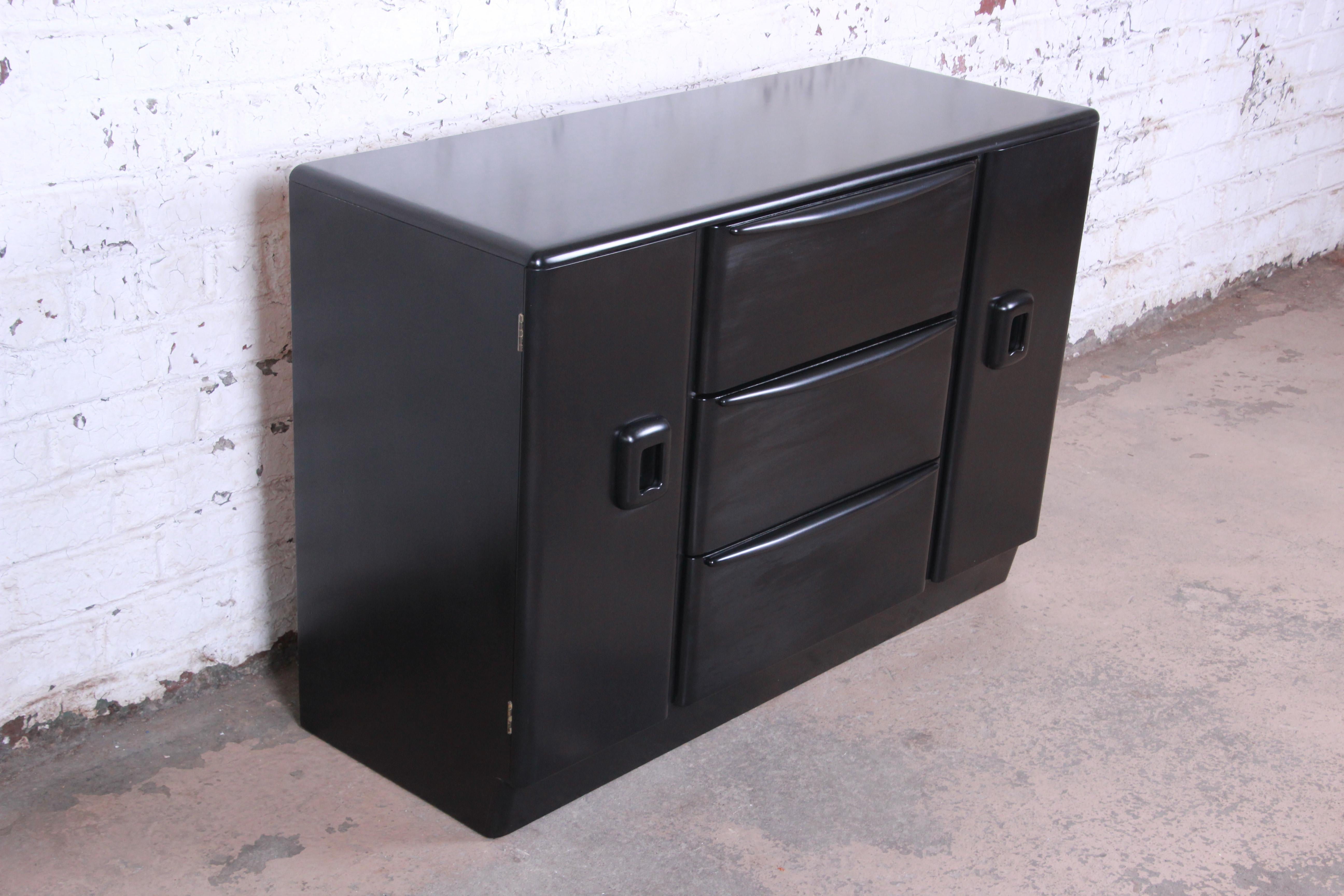 American Heywood Wakefield Mid-Century Modern Ebonized Sideboard Credenza, 1952