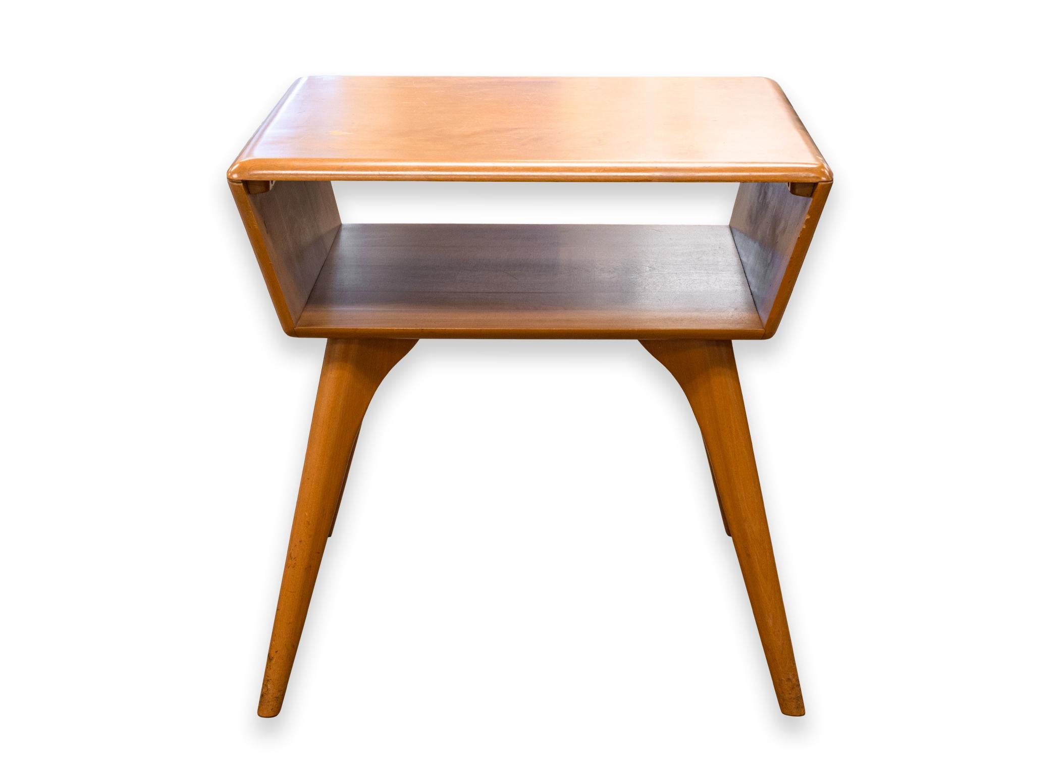 Heywood Wakefield Mid Century Modern Encore Champagne Finish Wood Side End Table In Good Condition In Keego Harbor, MI