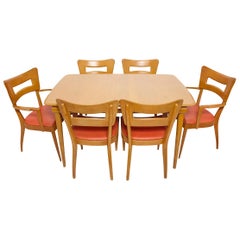 Heywood Wakefield Mid-Century Modern Extension Dining Table, 6 Dogbone Chairs