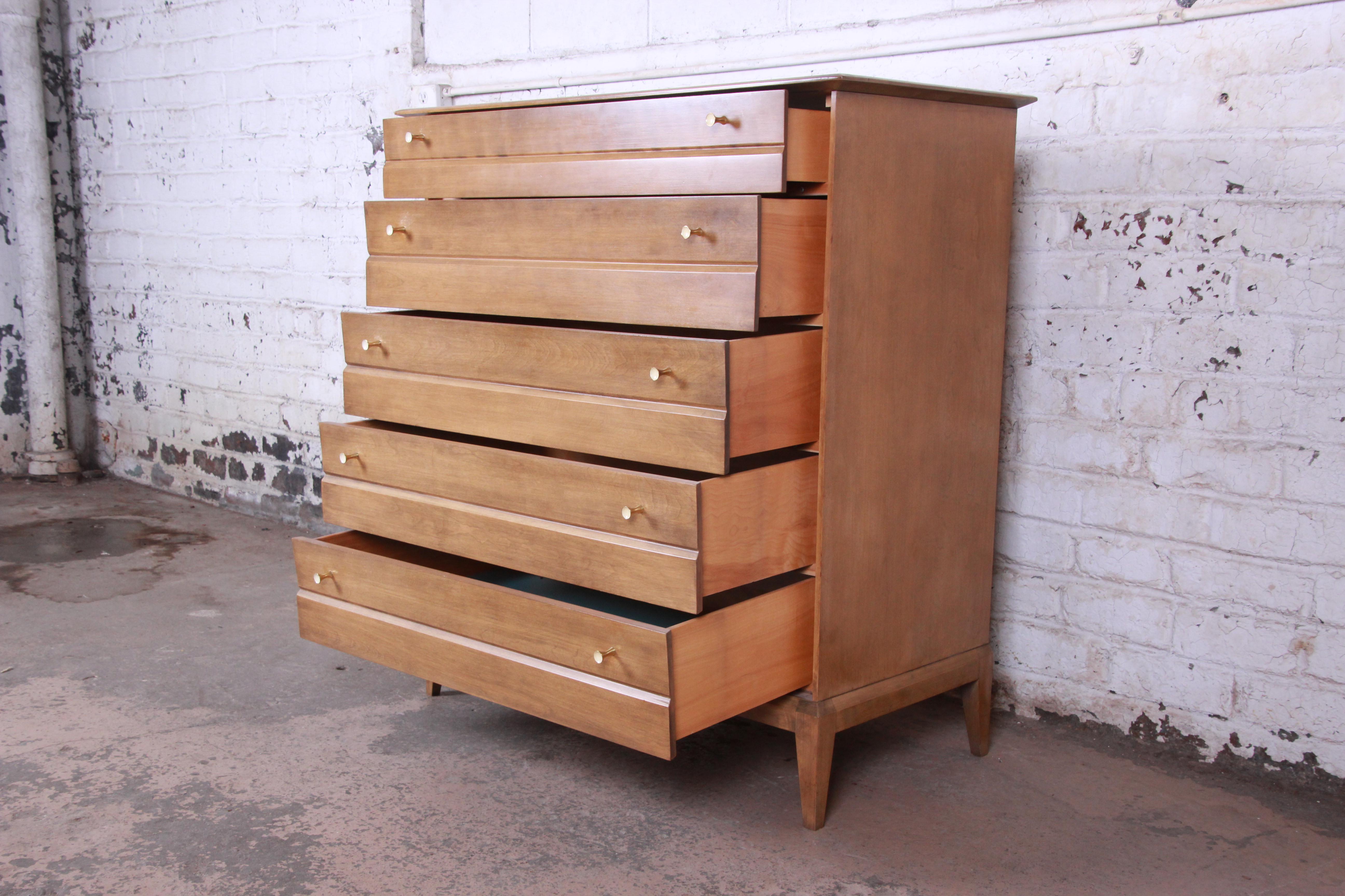 Birch Heywood Wakefield Mid-Century Modern Highboy Dressers, Pair