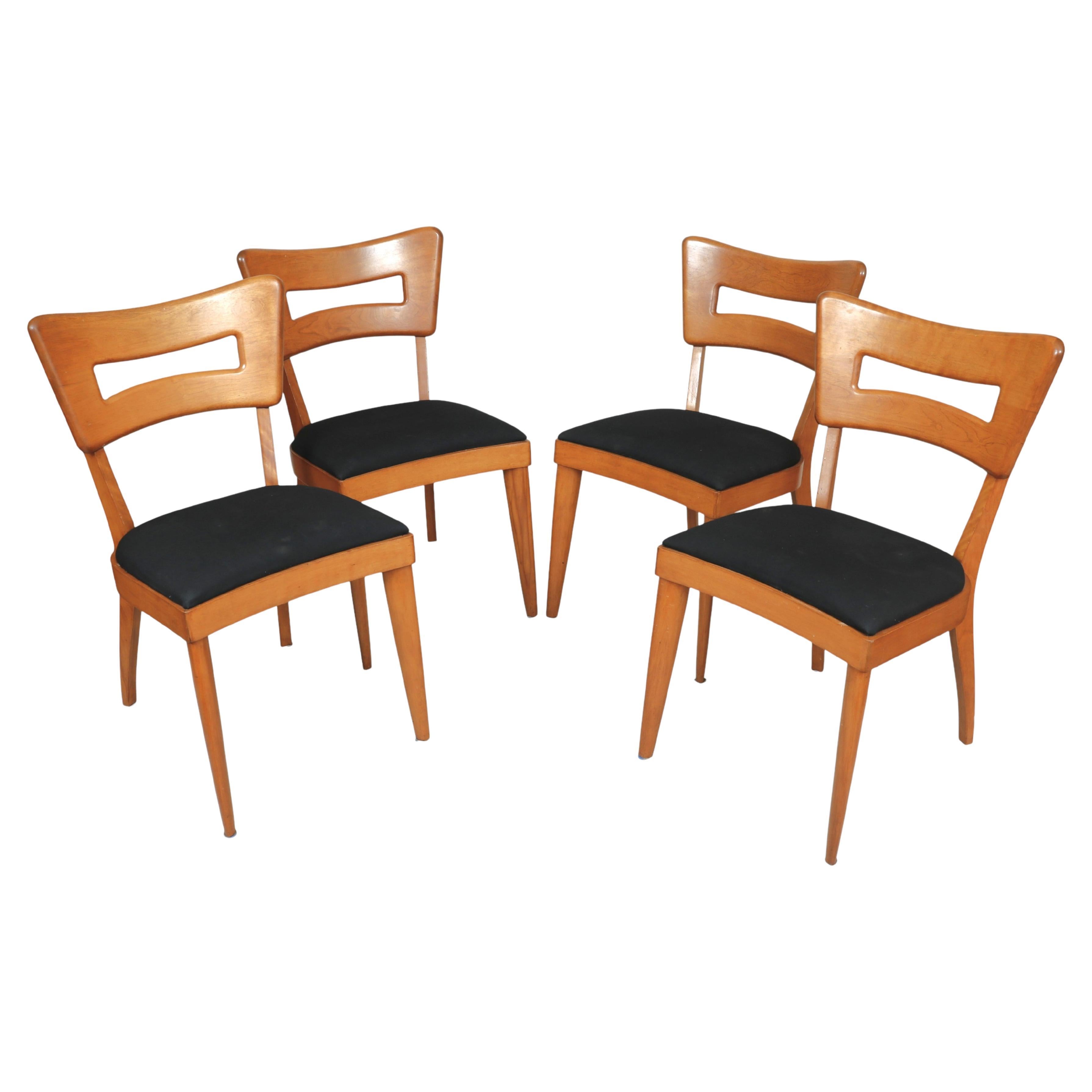 Heywood Wakefield Mid-Century Modern M154 "Dog Biscuit" Dining Chairs, Set of 4