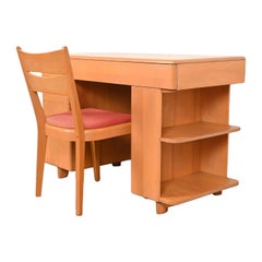 Heywood Wakefield Mid-Century Modern Schreibtisch aus Ahorn mit eingebautem Bücherregal und Stuhl