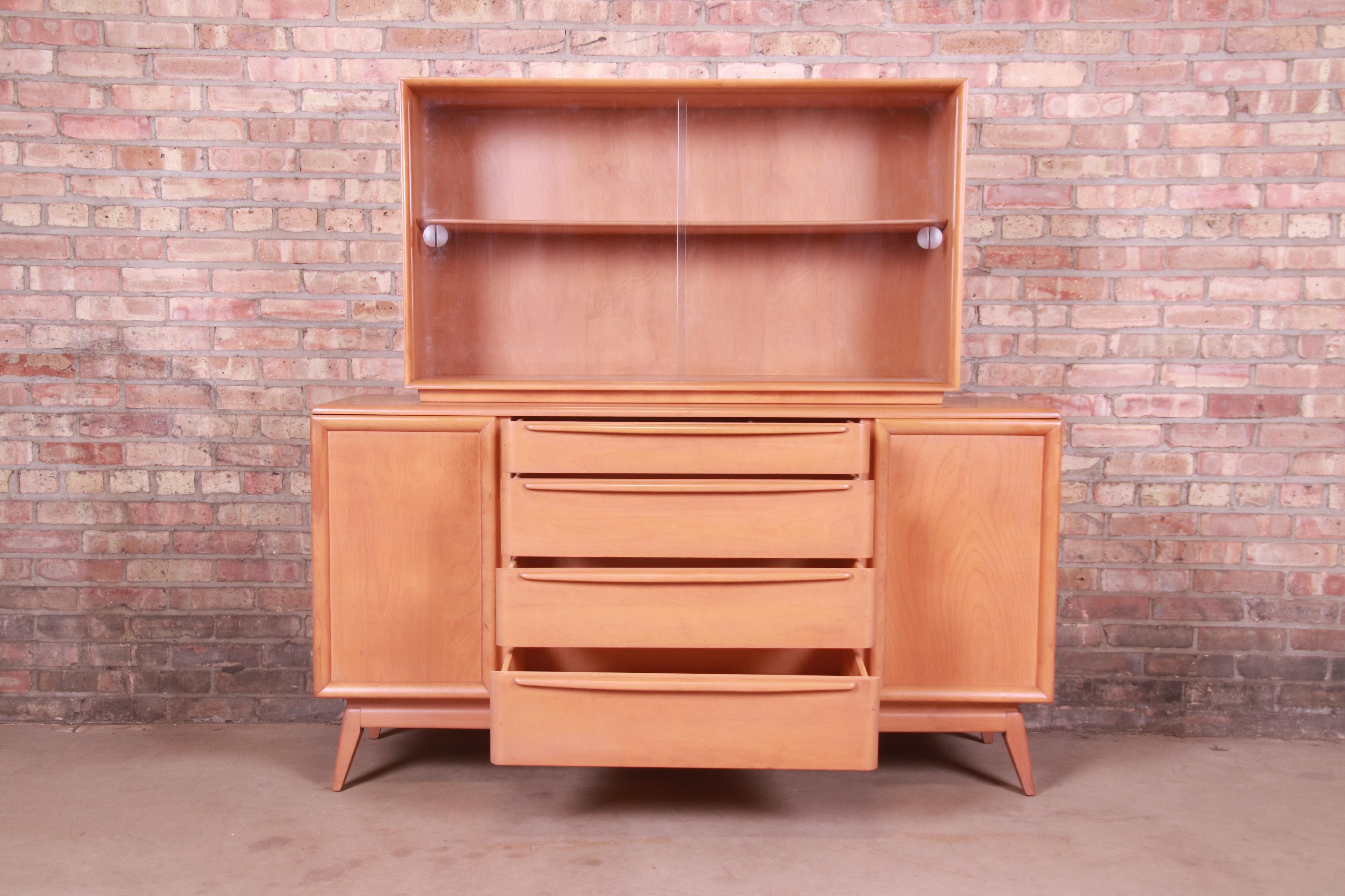 Heywood Wakefield Mid-Century Modern Maple Sideboard Credenza with Hutch Top 4