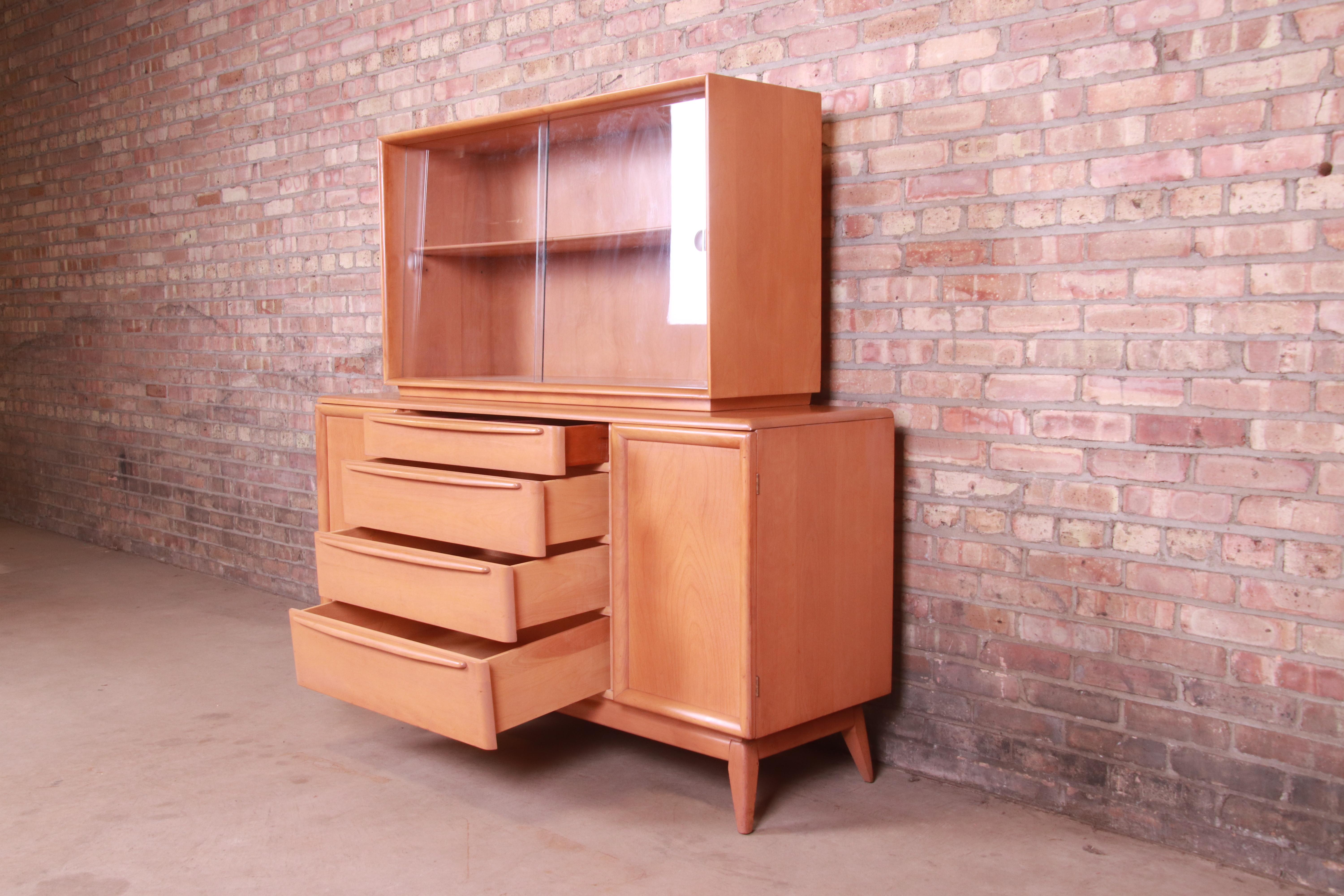 Heywood Wakefield Mid-Century Modern Maple Sideboard Credenza with Hutch Top 5