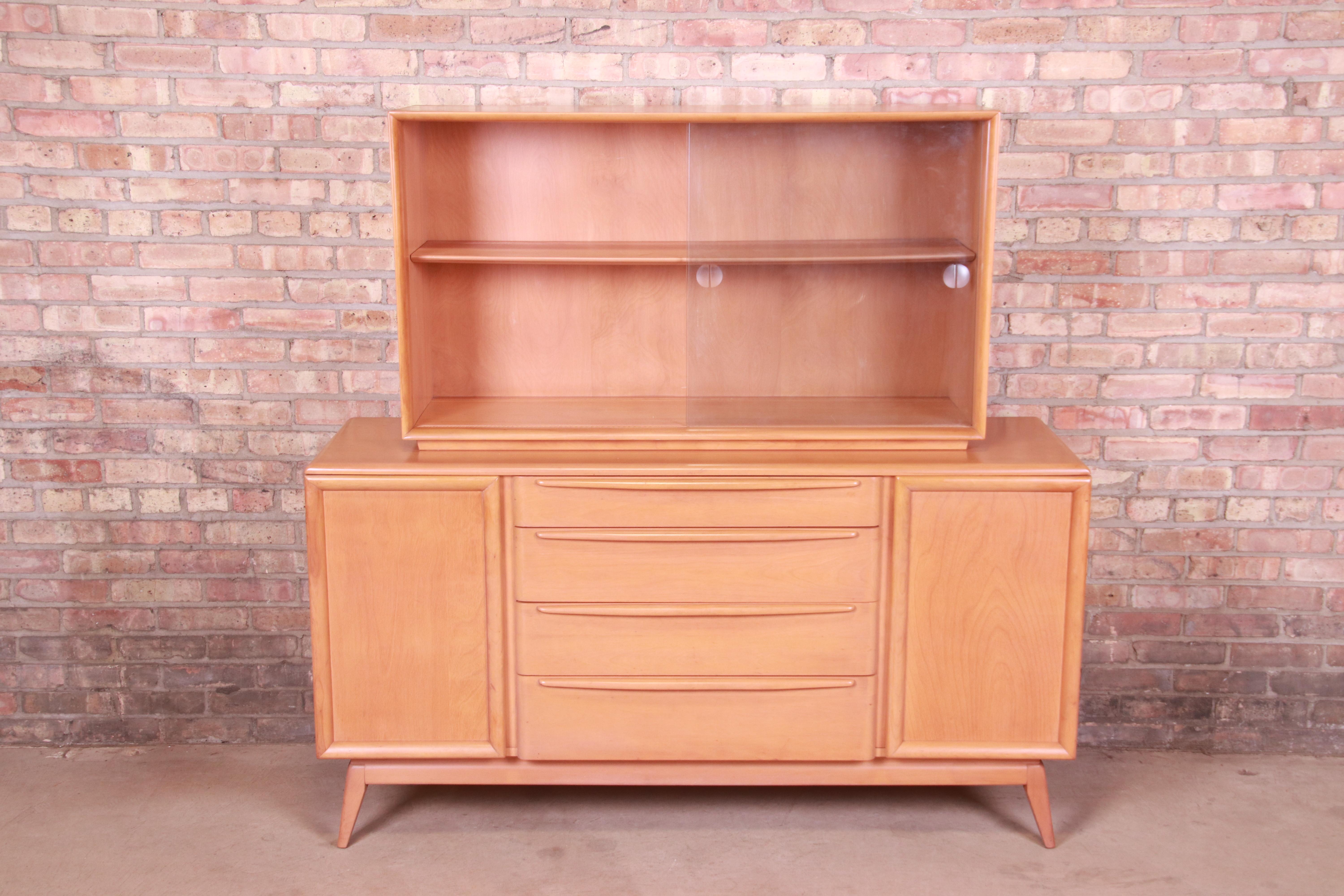 Heywood Wakefield Mid-Century Modern Maple Sideboard Credenza with Hutch Top 6