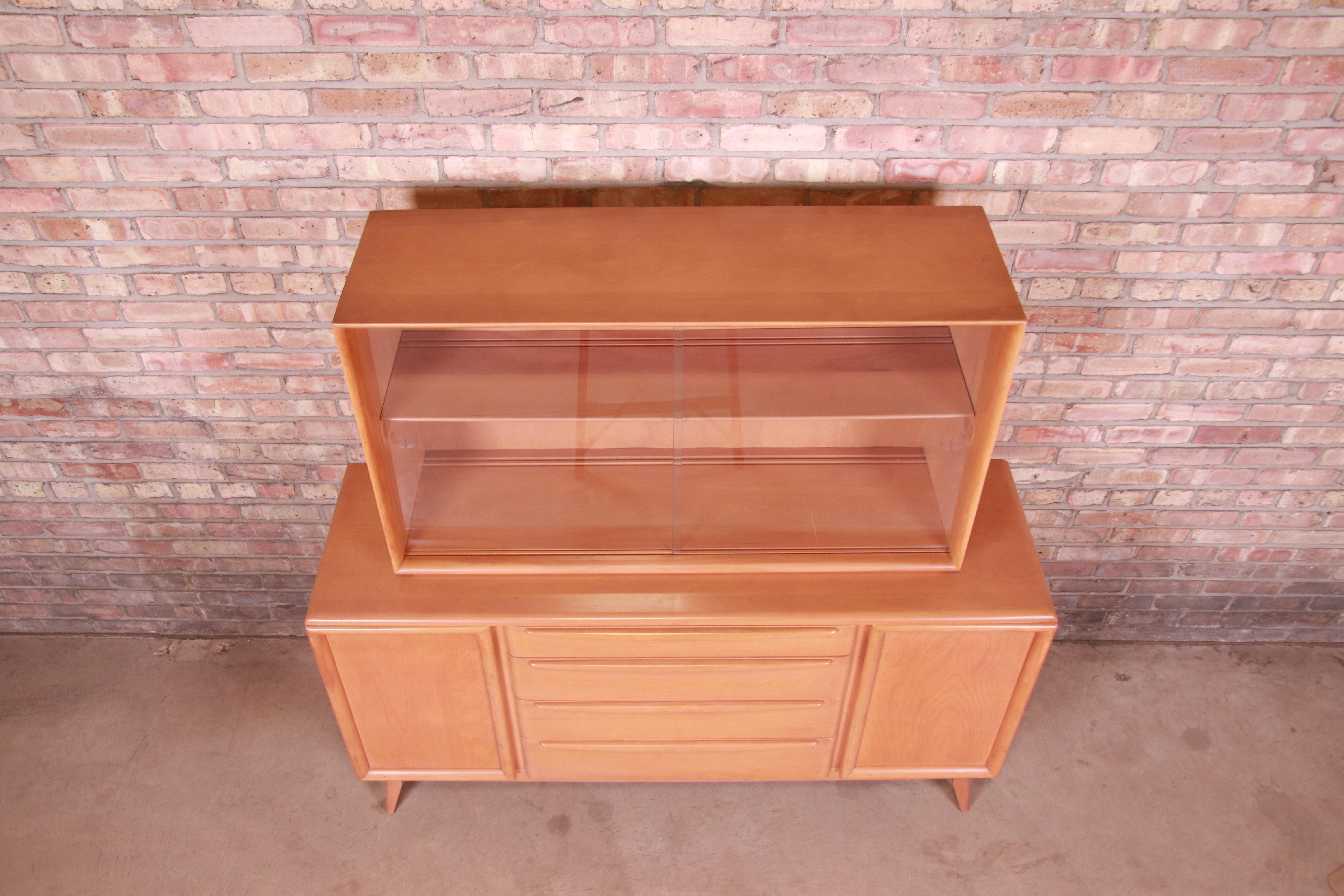 Heywood Wakefield Mid-Century Modern Maple Sideboard Credenza with Hutch Top 7