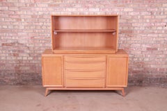 Heywood Wakefield Mid-Century Modern Maple Sideboard Credenza with Hutch Top