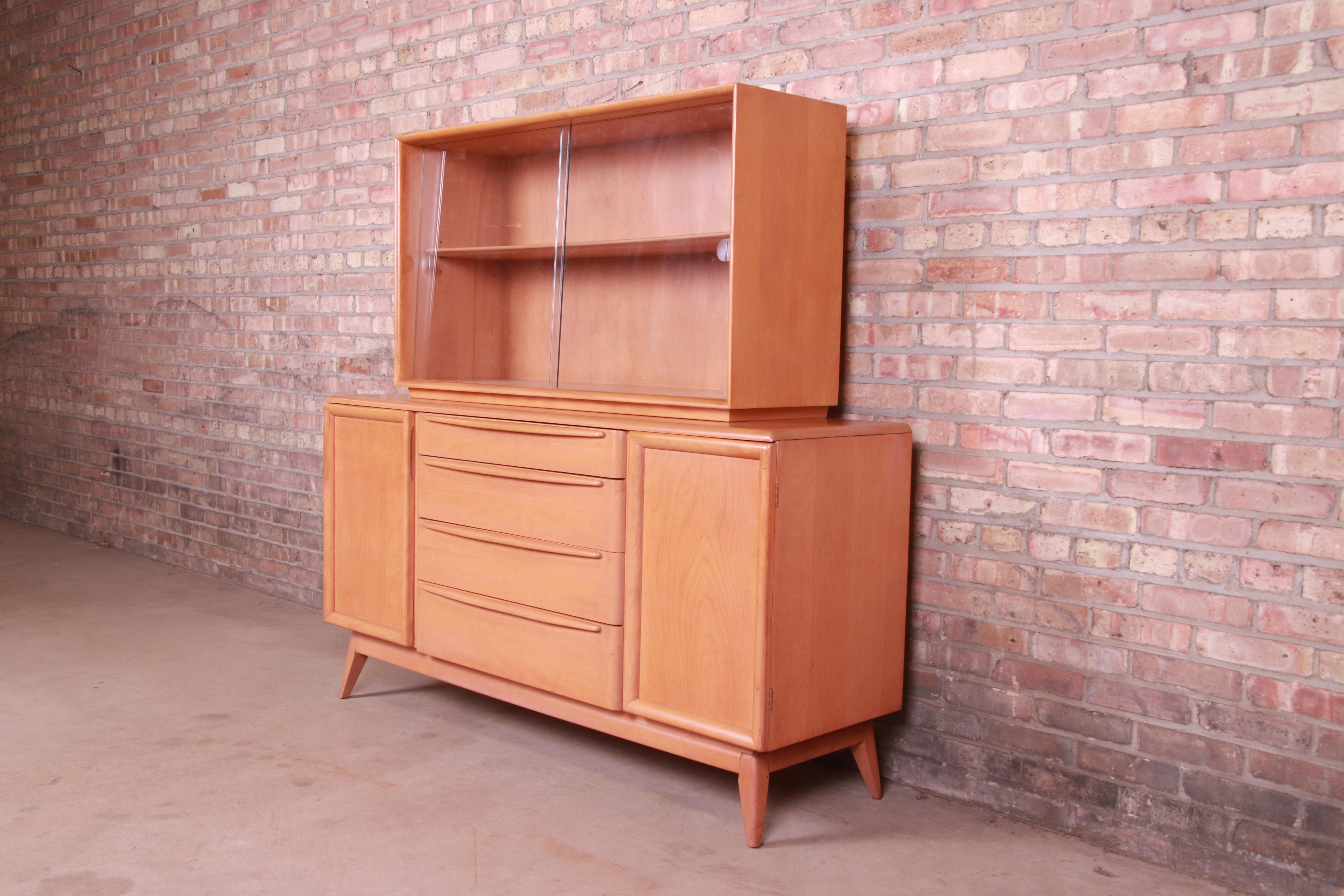 Mid-20th Century Heywood Wakefield Mid-Century Modern Maple Sideboard Credenza with Hutch Top