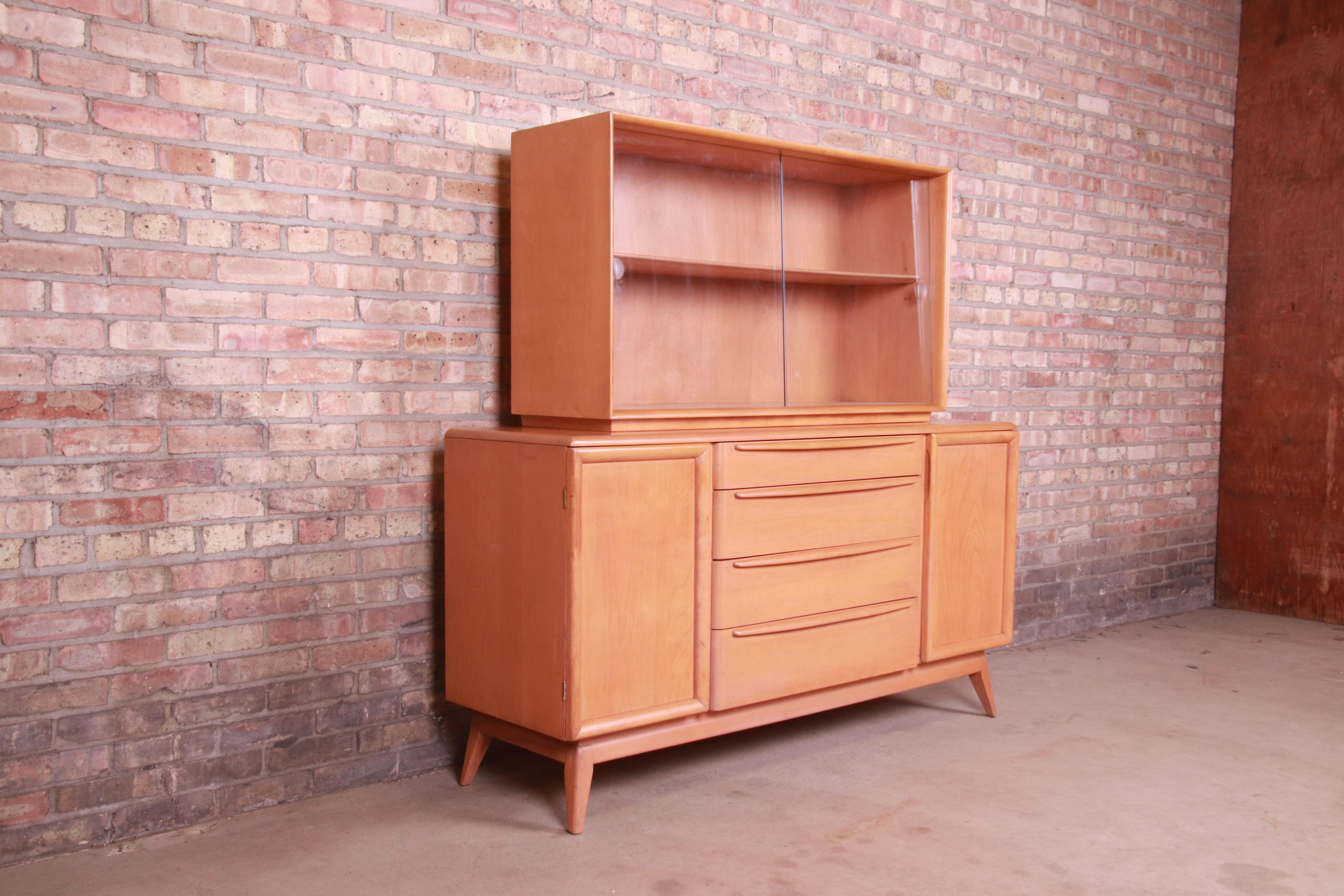 Heywood Wakefield Mid-Century Modern Maple Sideboard Credenza with Hutch Top 1