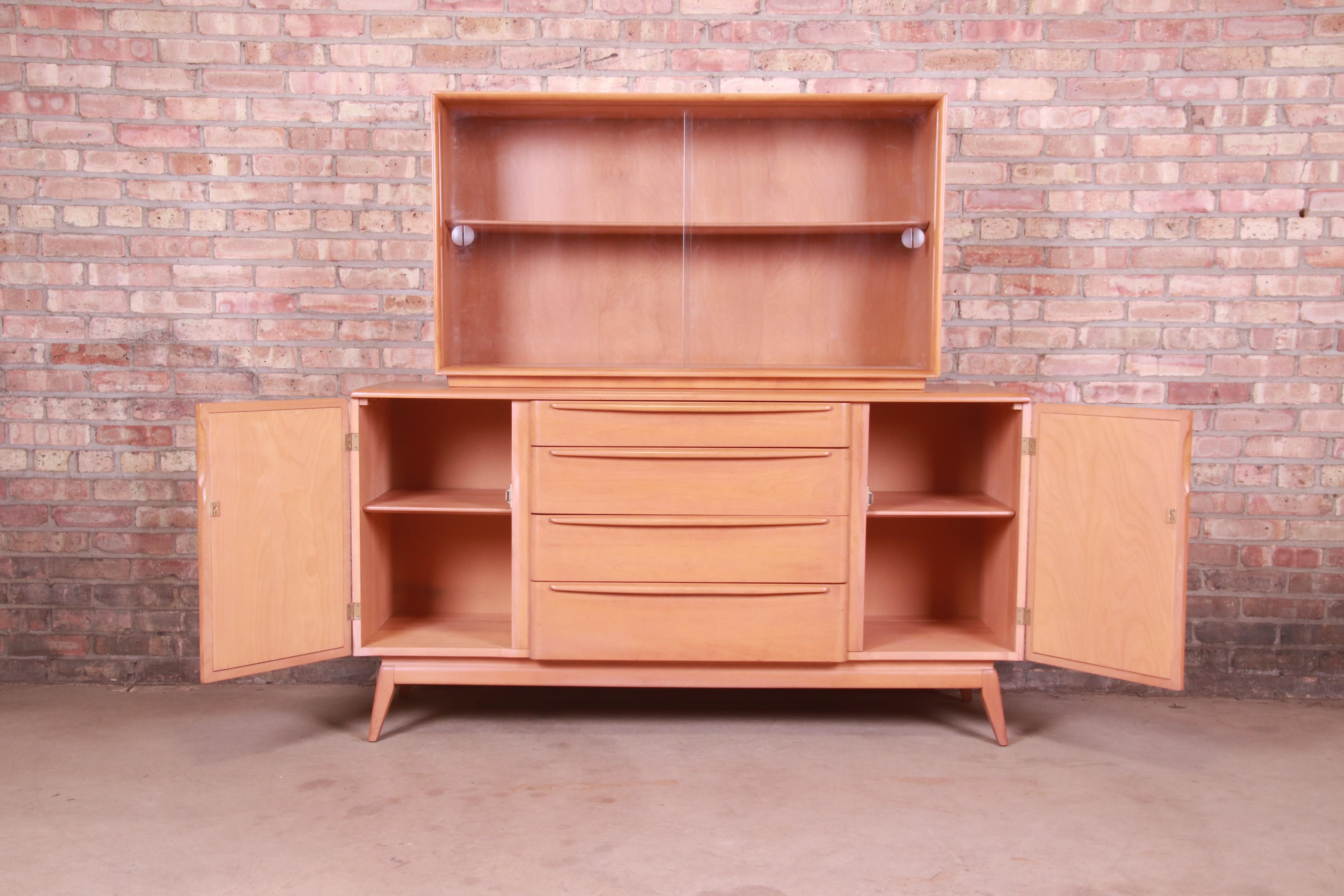 Heywood Wakefield Mid-Century Modern Maple Sideboard Credenza with Hutch Top 2