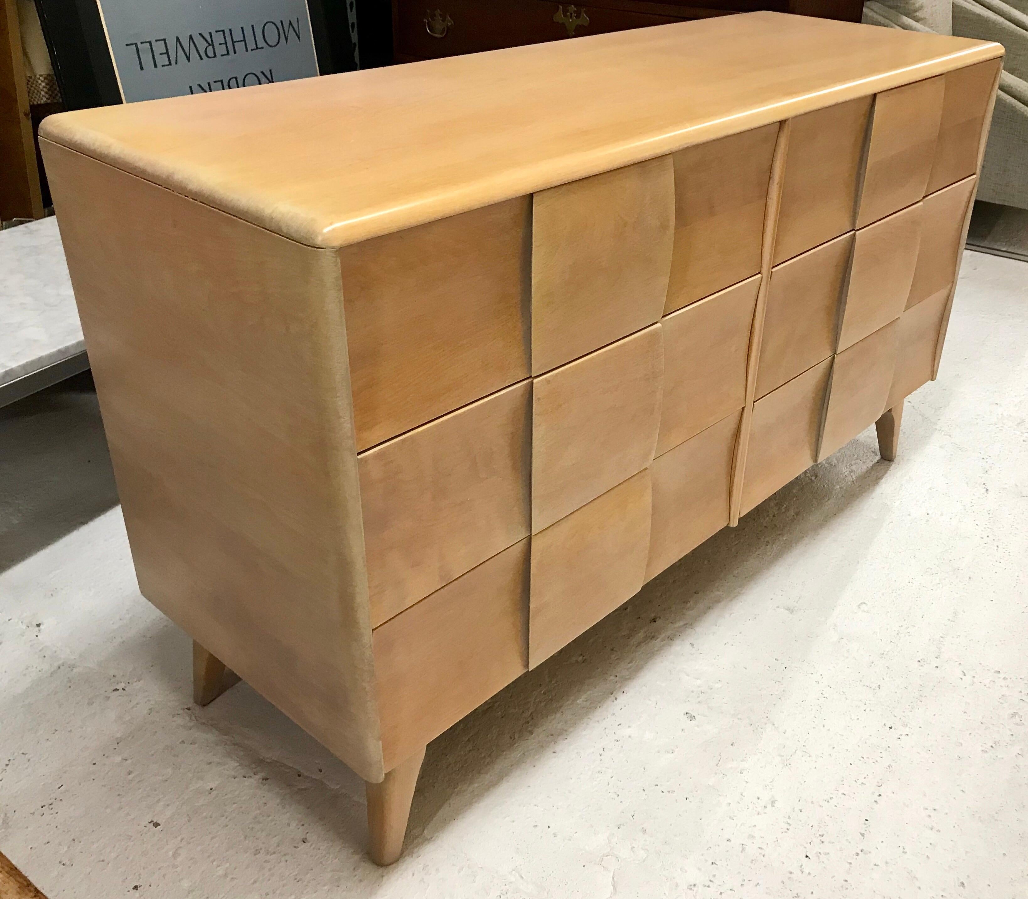 American Heywood Wakefield Mid-Century Modern Sculptura Dresser Buffet Chest of Drawers