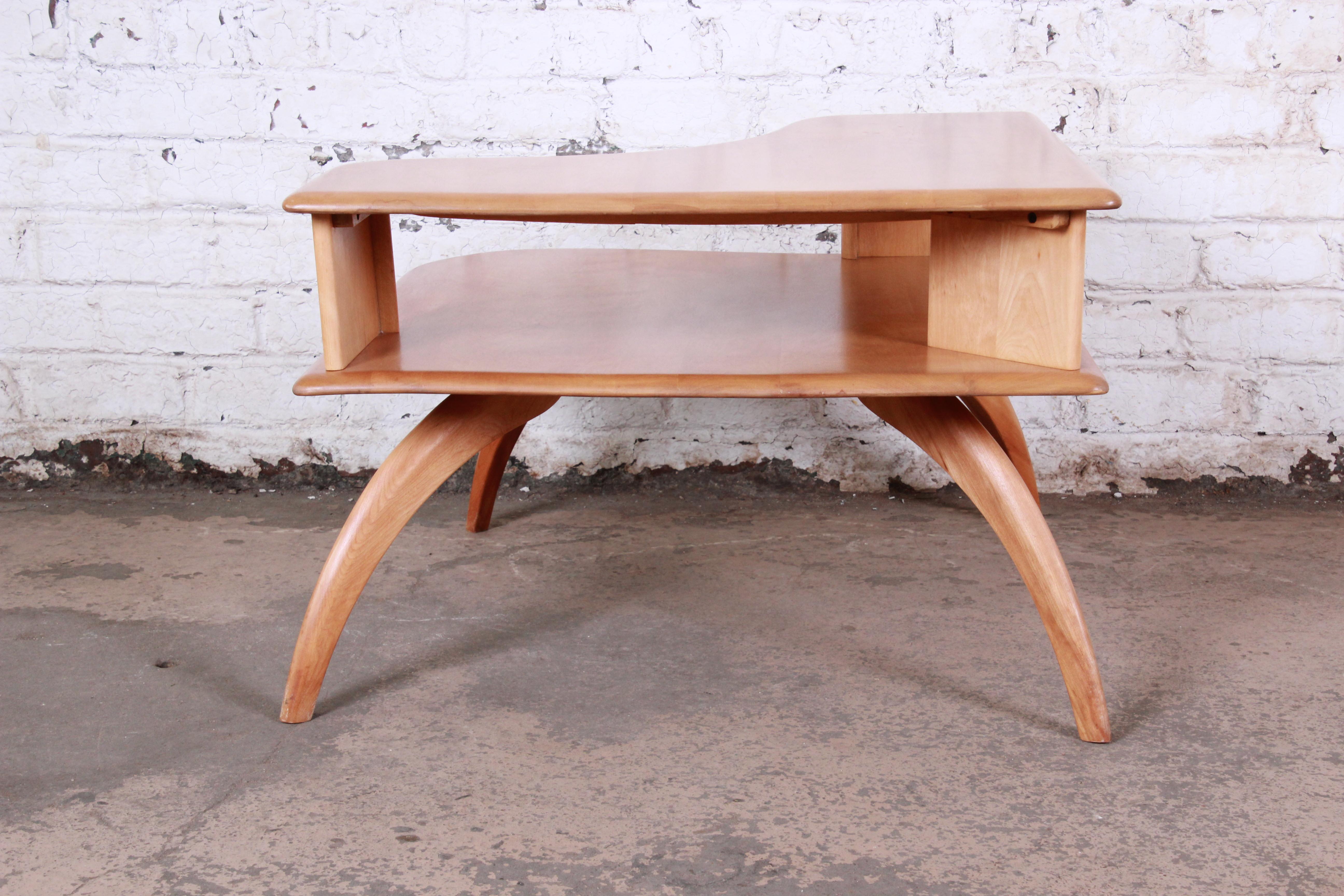 Heywood Wakefield Mid-Century Modern Solid Maple Corner End Tables, Pair 7
