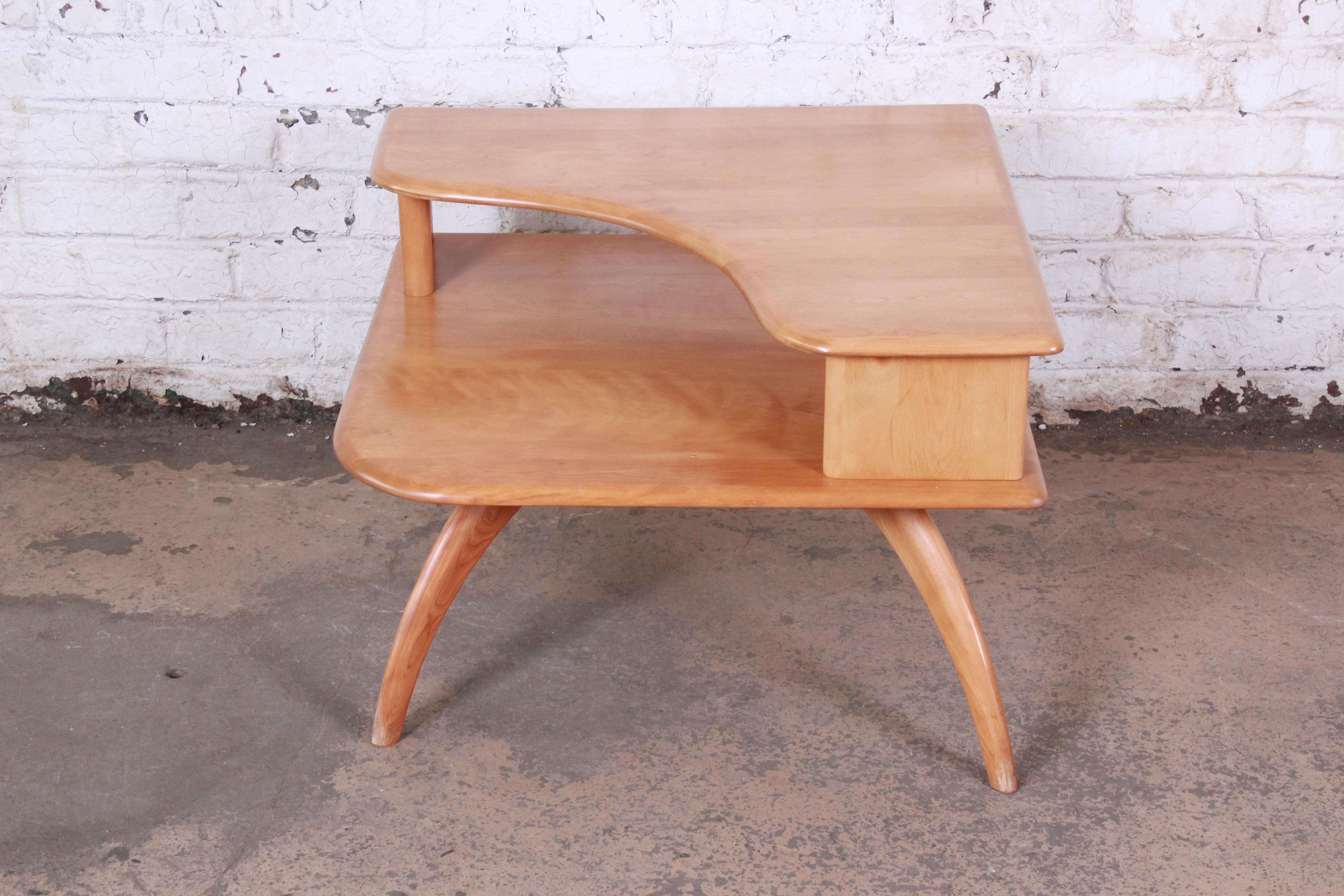 Heywood Wakefield Mid-Century Modern Solid Maple Corner End Tables, Pair 4