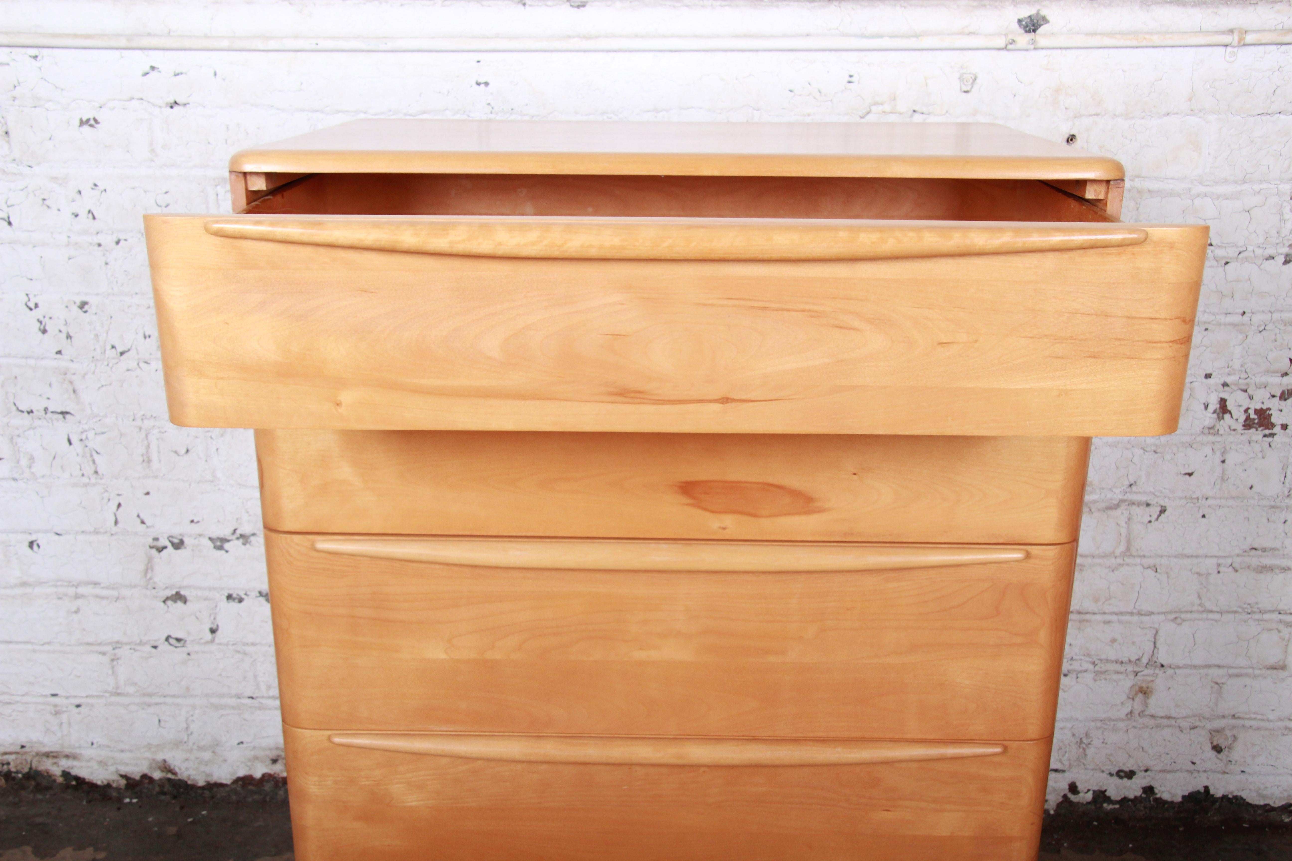 American Heywood Wakefield Mid-Century Modern Solid Maple Highboy Dressers, 1950s