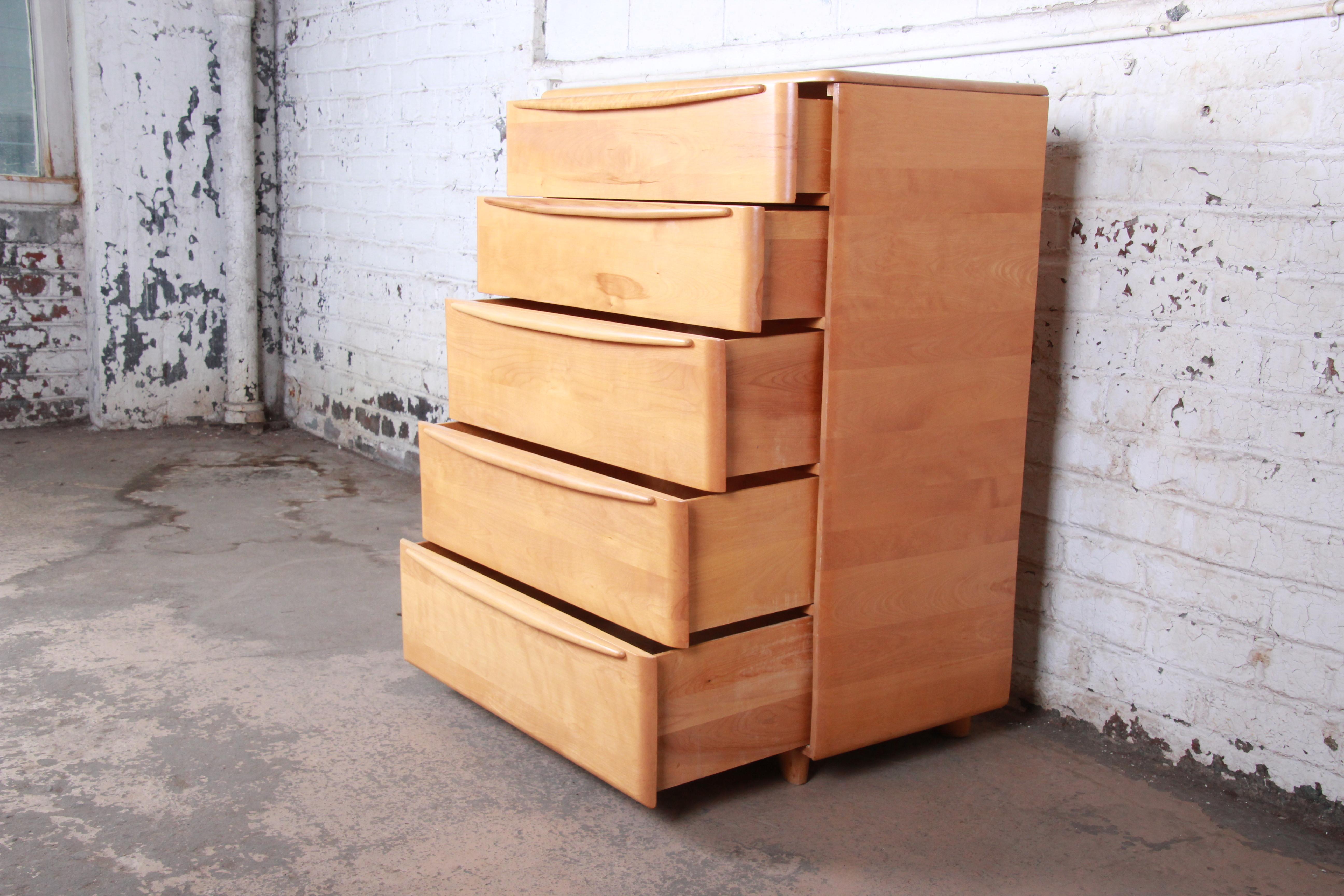 Mid-20th Century Heywood Wakefield Mid-Century Modern Solid Maple Highboy Dressers, 1950s