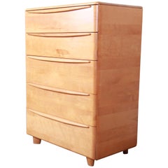 Retro Heywood Wakefield Mid-Century Modern Solid Maple Highboy Dressers, 1950s