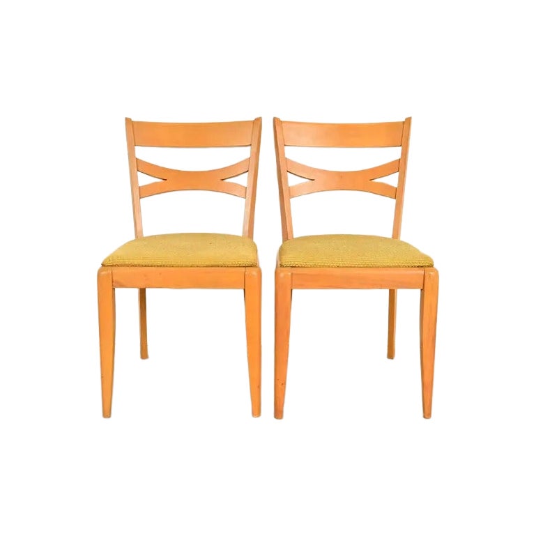 Heywood Wakefield Mid-Century Modern Solid Maple Side Chairs, Pair