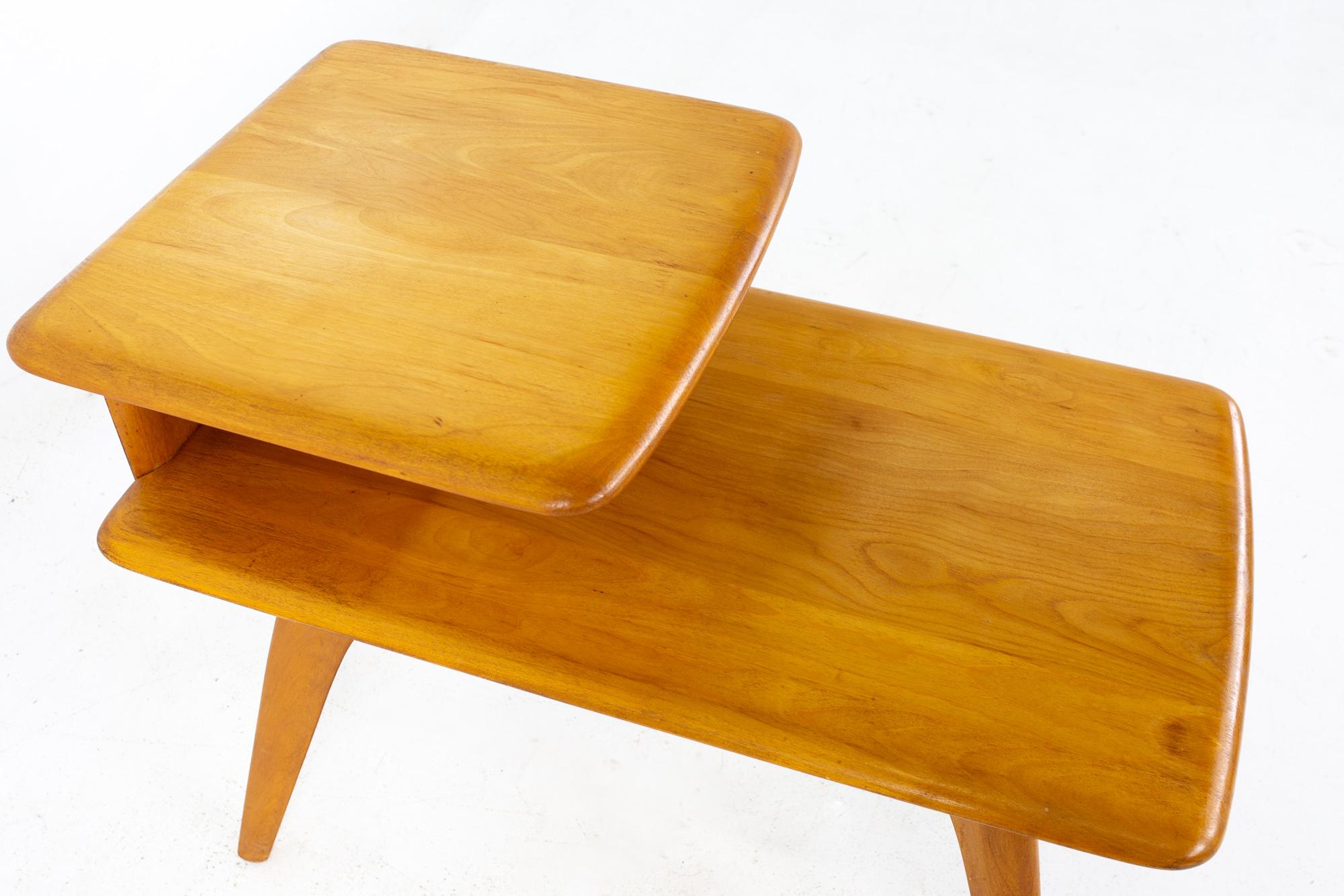 Late 20th Century Heywood Wakefield Mid Century Step Side Tables, a Pair